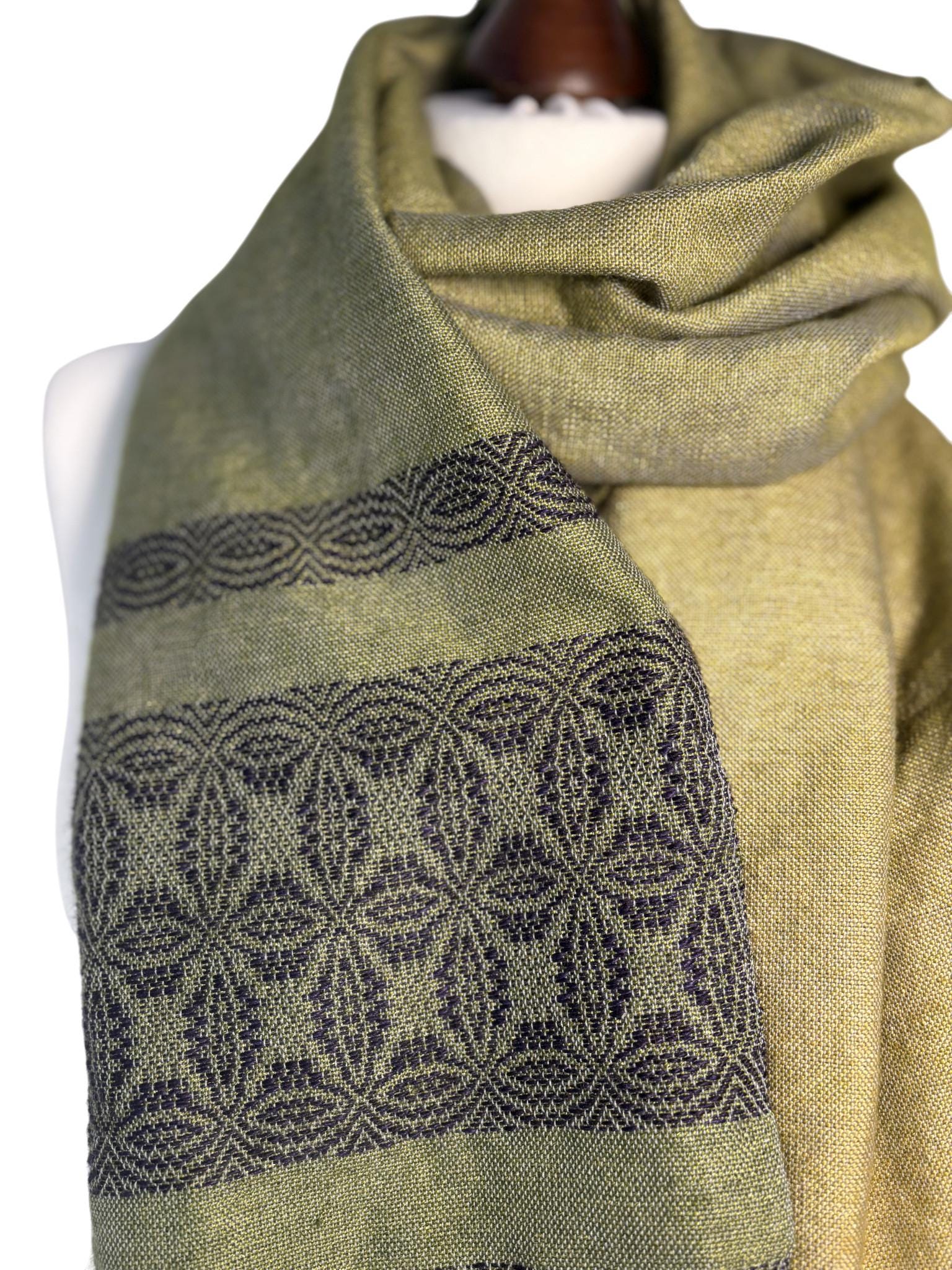 Handwoven Personalized Green Ombré Silk Camel Hair Scarf, Artisan Fringe, Personalized Shawl, photo 6