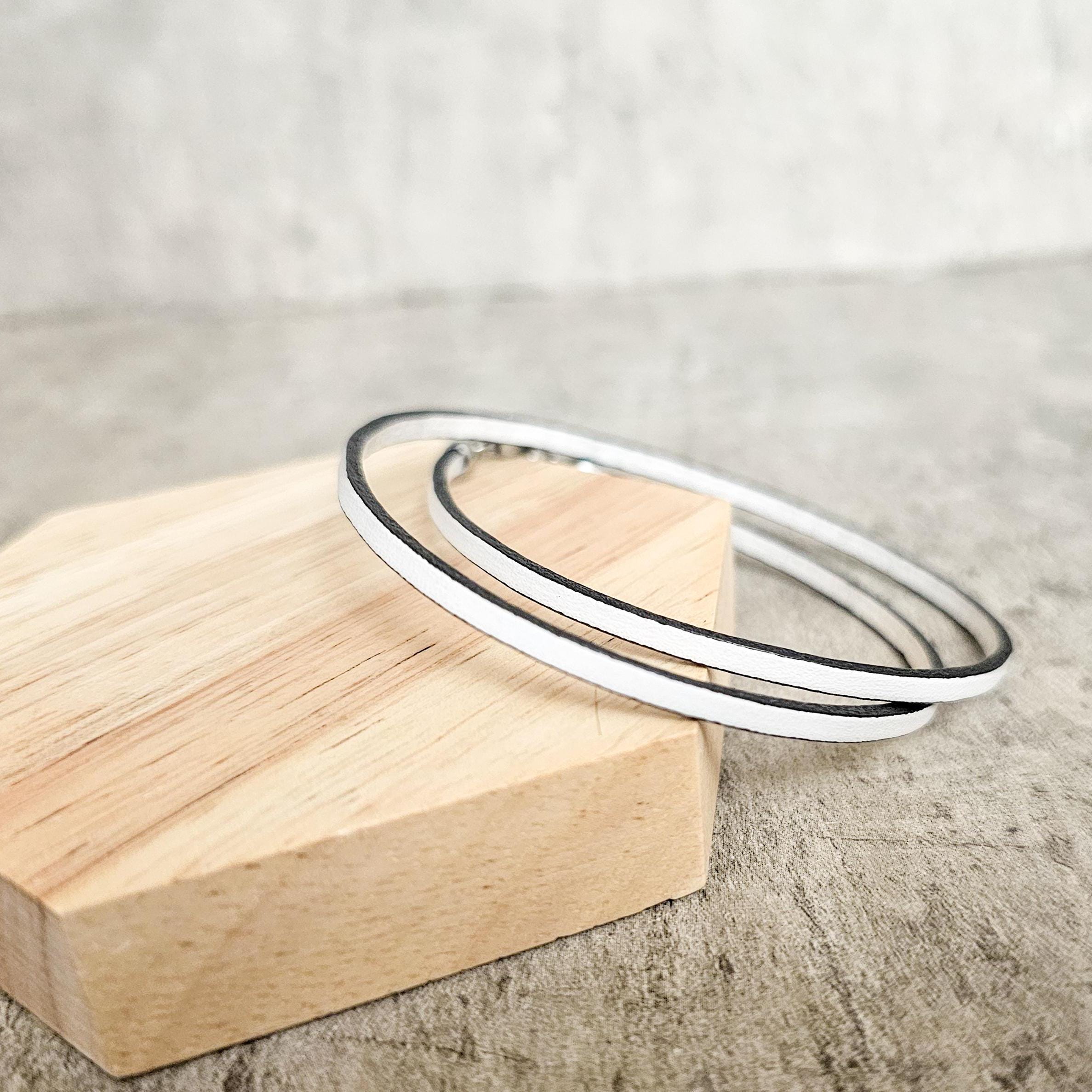 White genuine leather bracelet, double wrap wristband