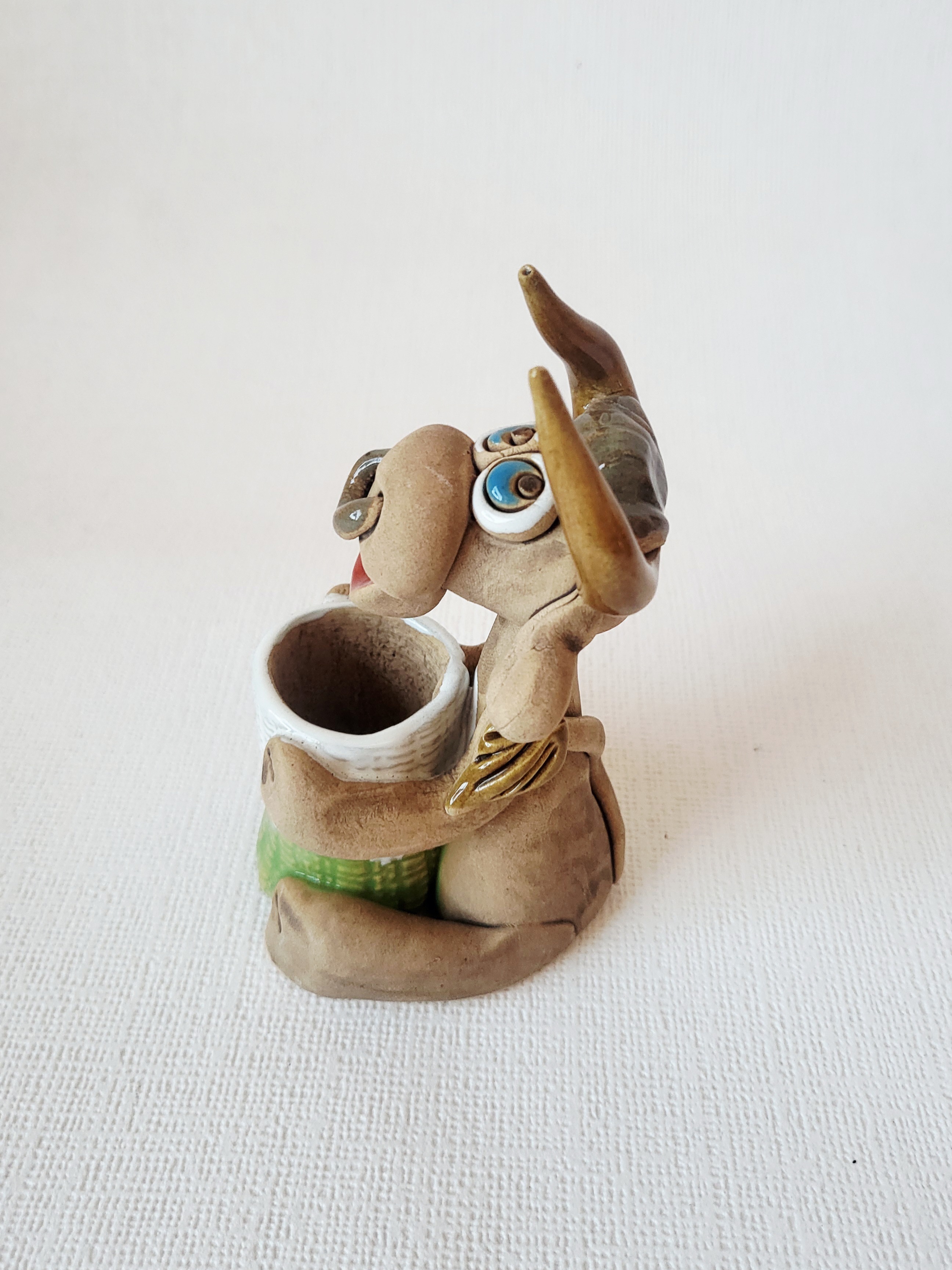 Handmade Ceramic Cow Toothpick Holder – Green Basket, photo 3