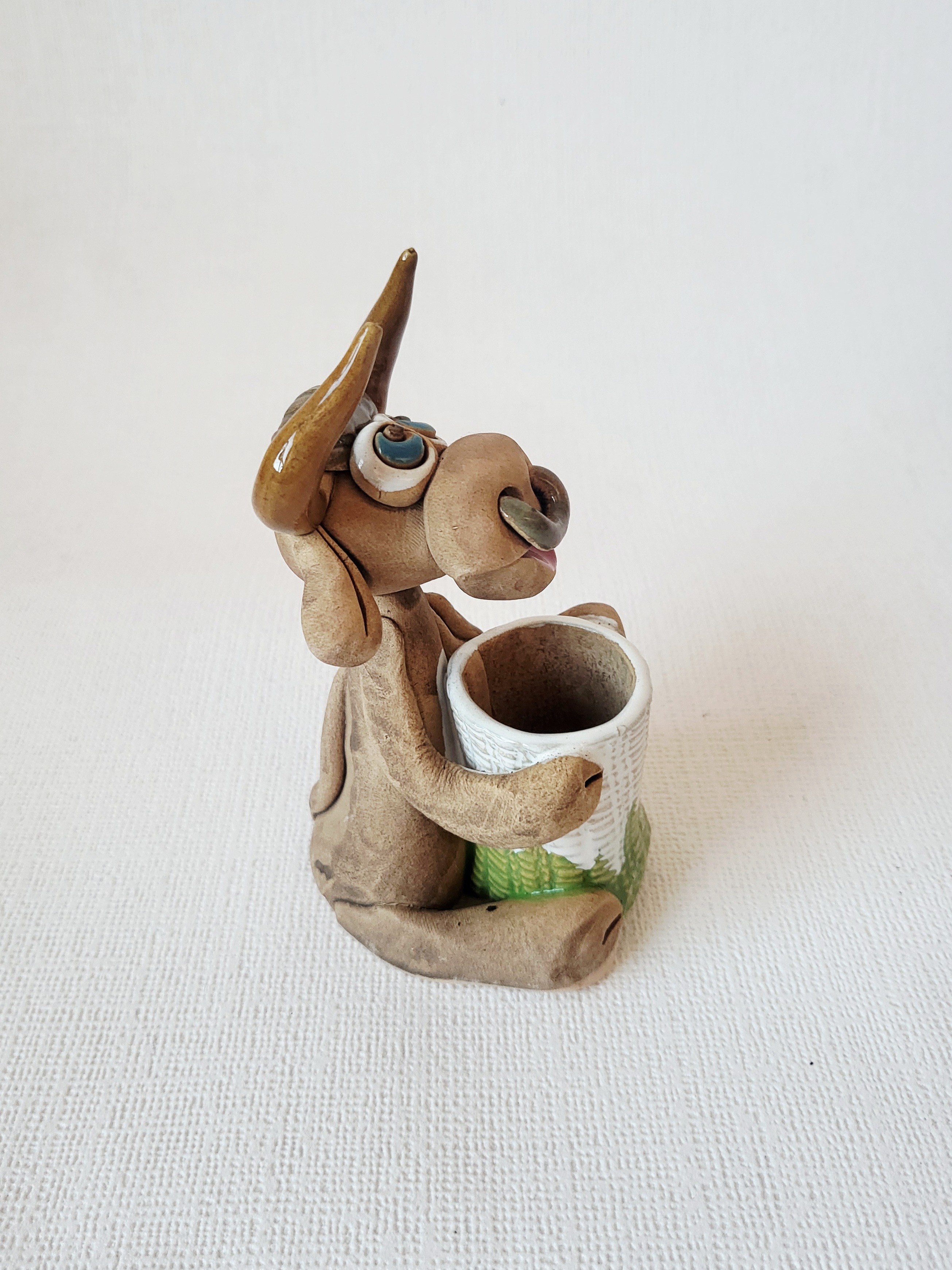Handmade Ceramic Cow Toothpick Holder – Green Basket, photo 4