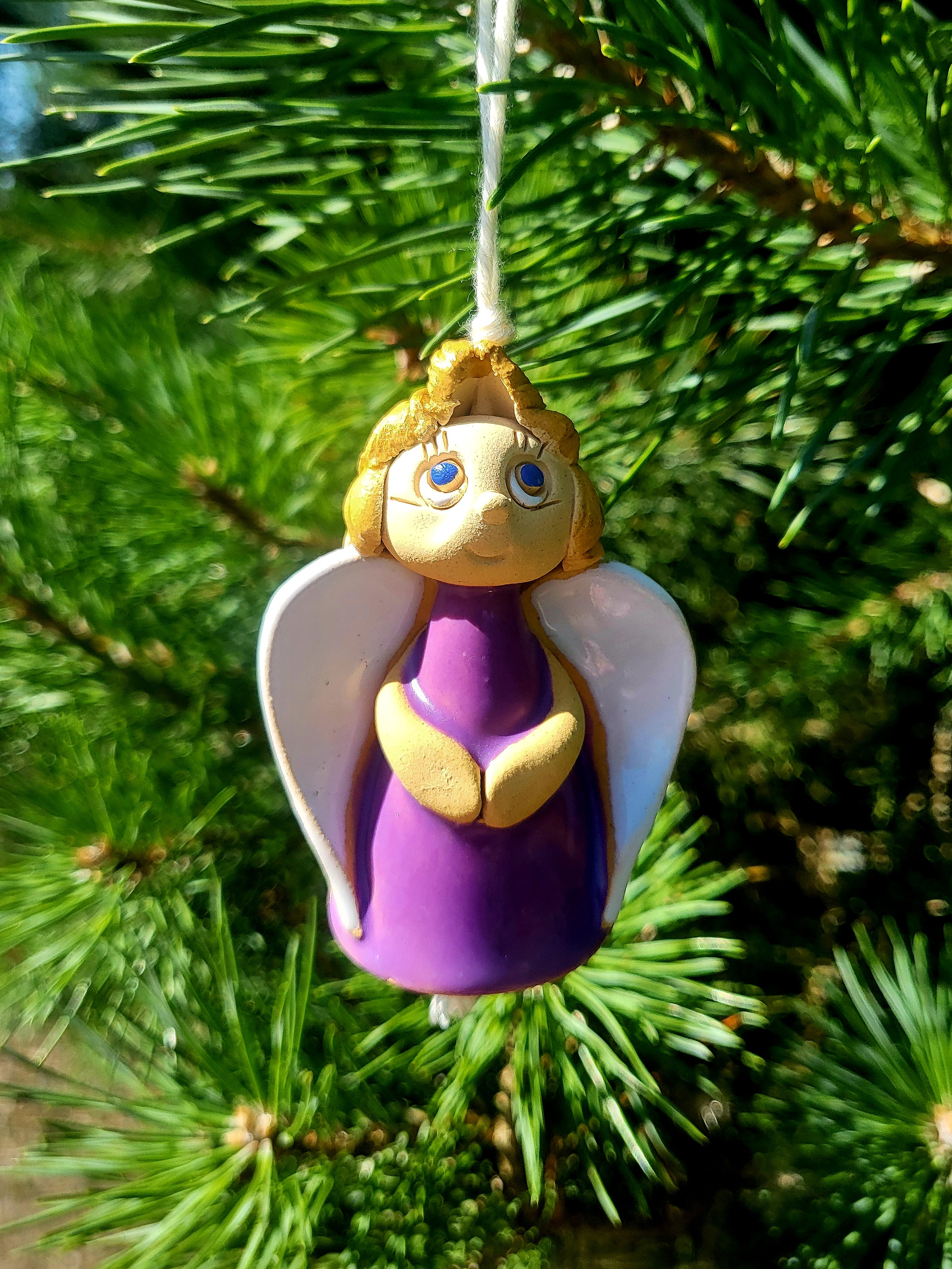 Handmade Ceramic Angel Ornament – Purple