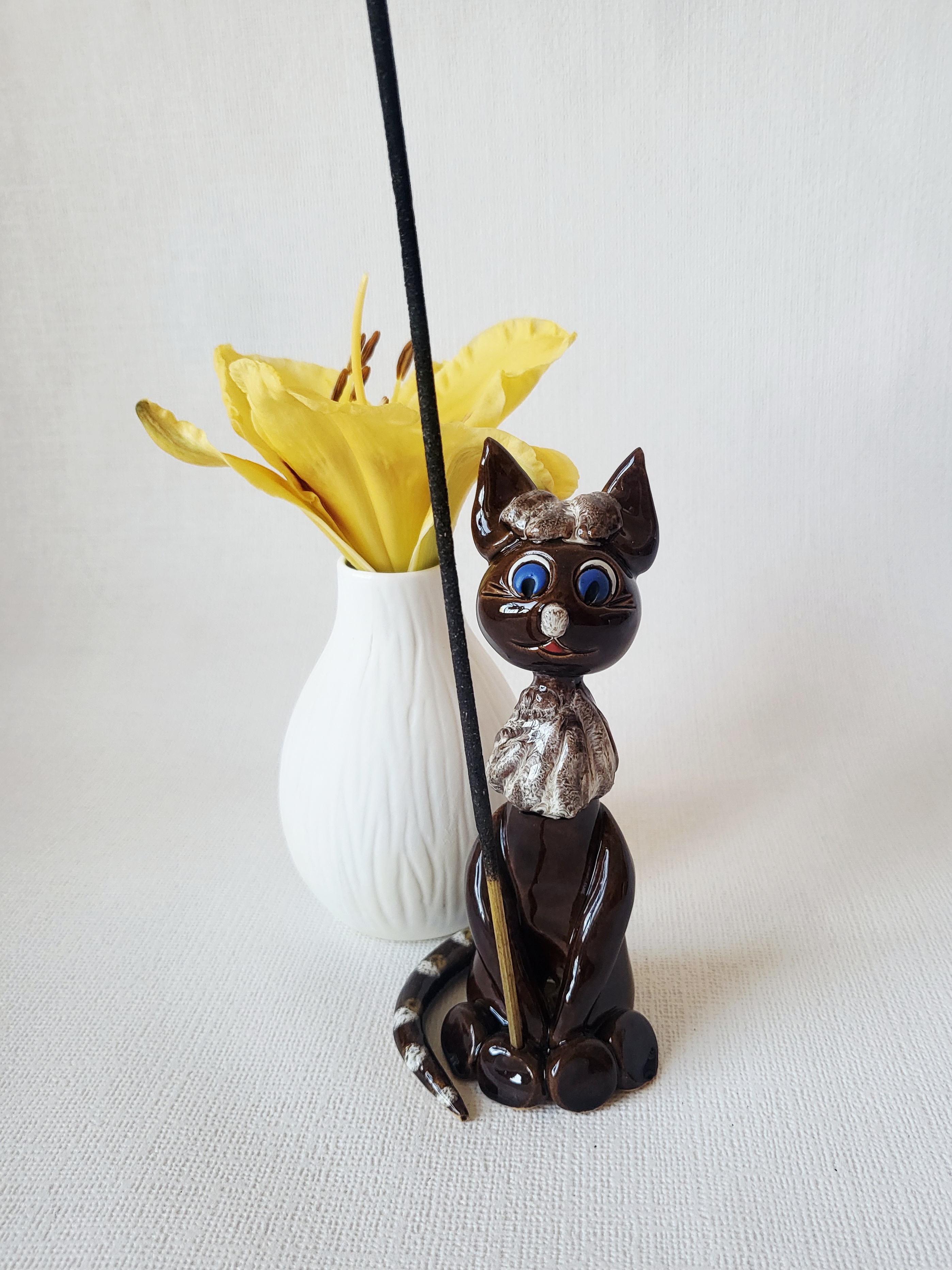 Handmade Ceramic Brown Cat Incense Holder