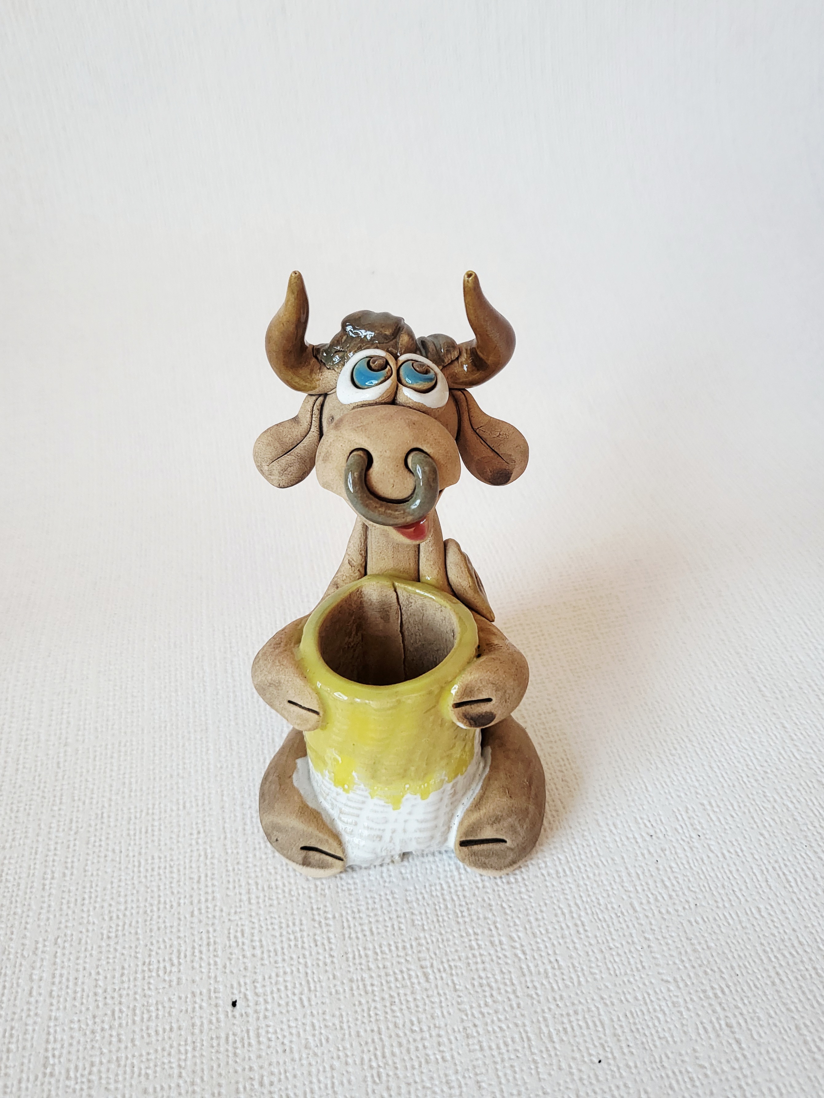 Handmade Ceramic Cow Toothpick Holder – Yellow Basket, photo 2