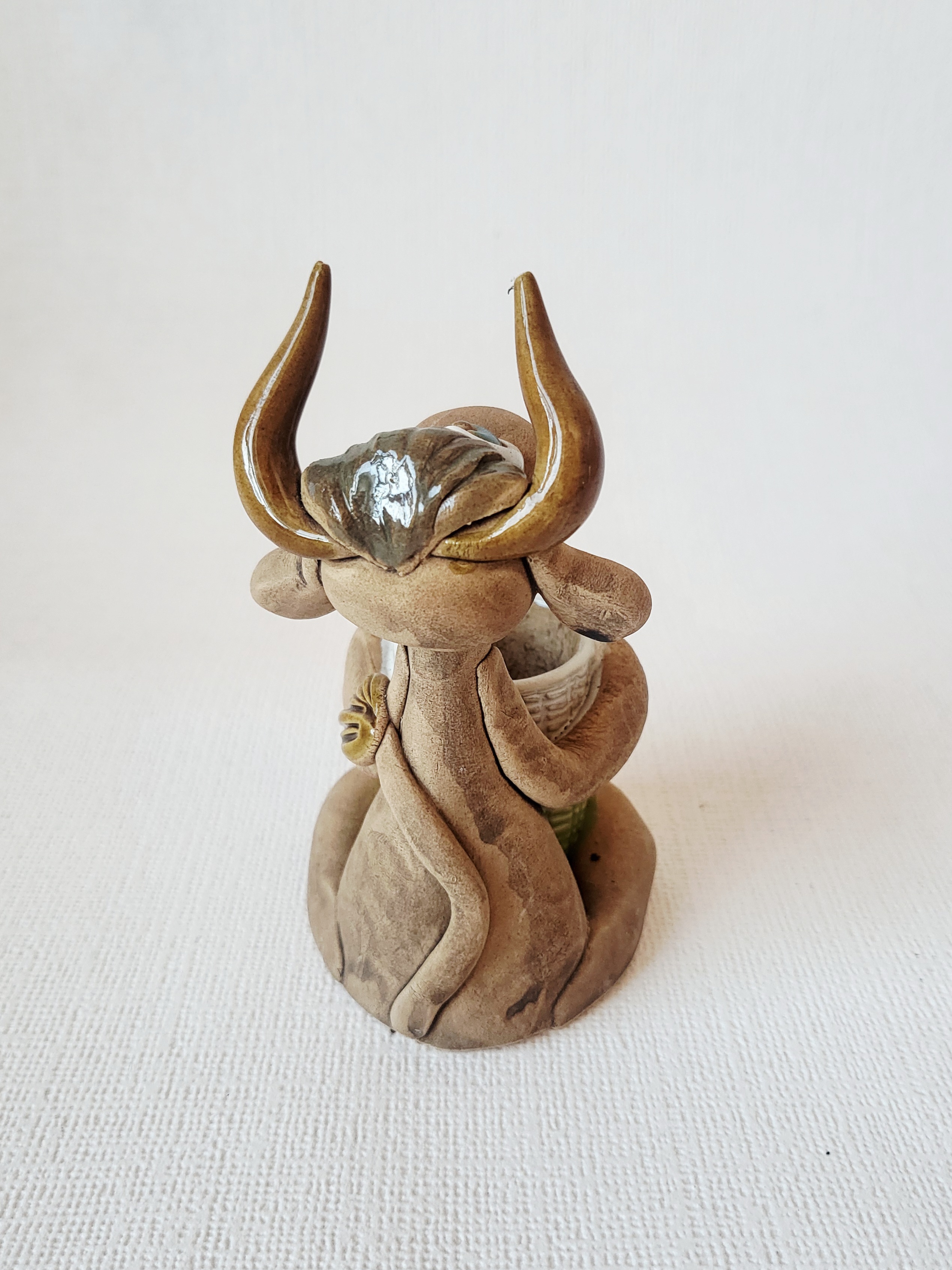 Handmade Ceramic Cow Toothpick Holder – Green Basket, photo 5