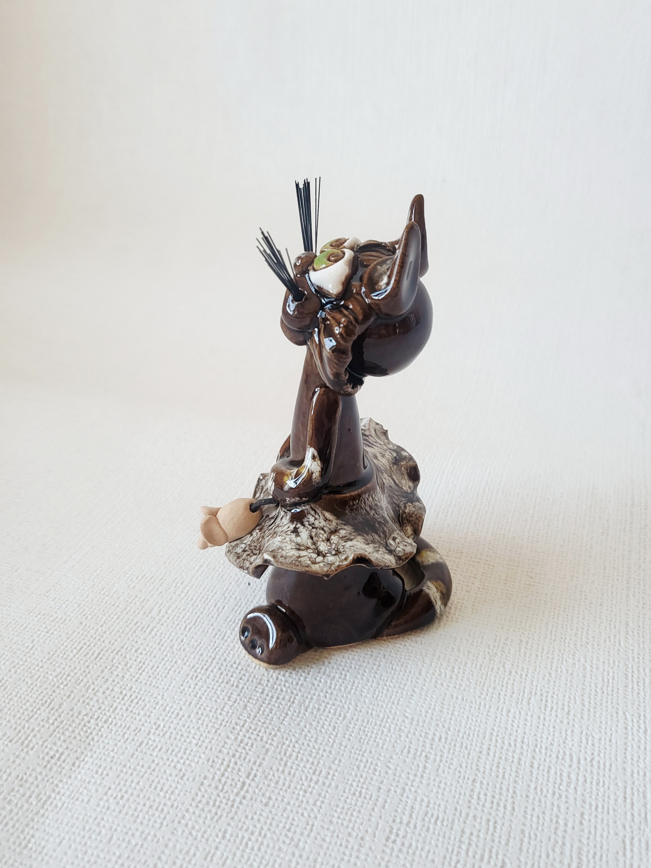 Handmade Ceramic Kitty Incense Holder with Mouse, photo 3