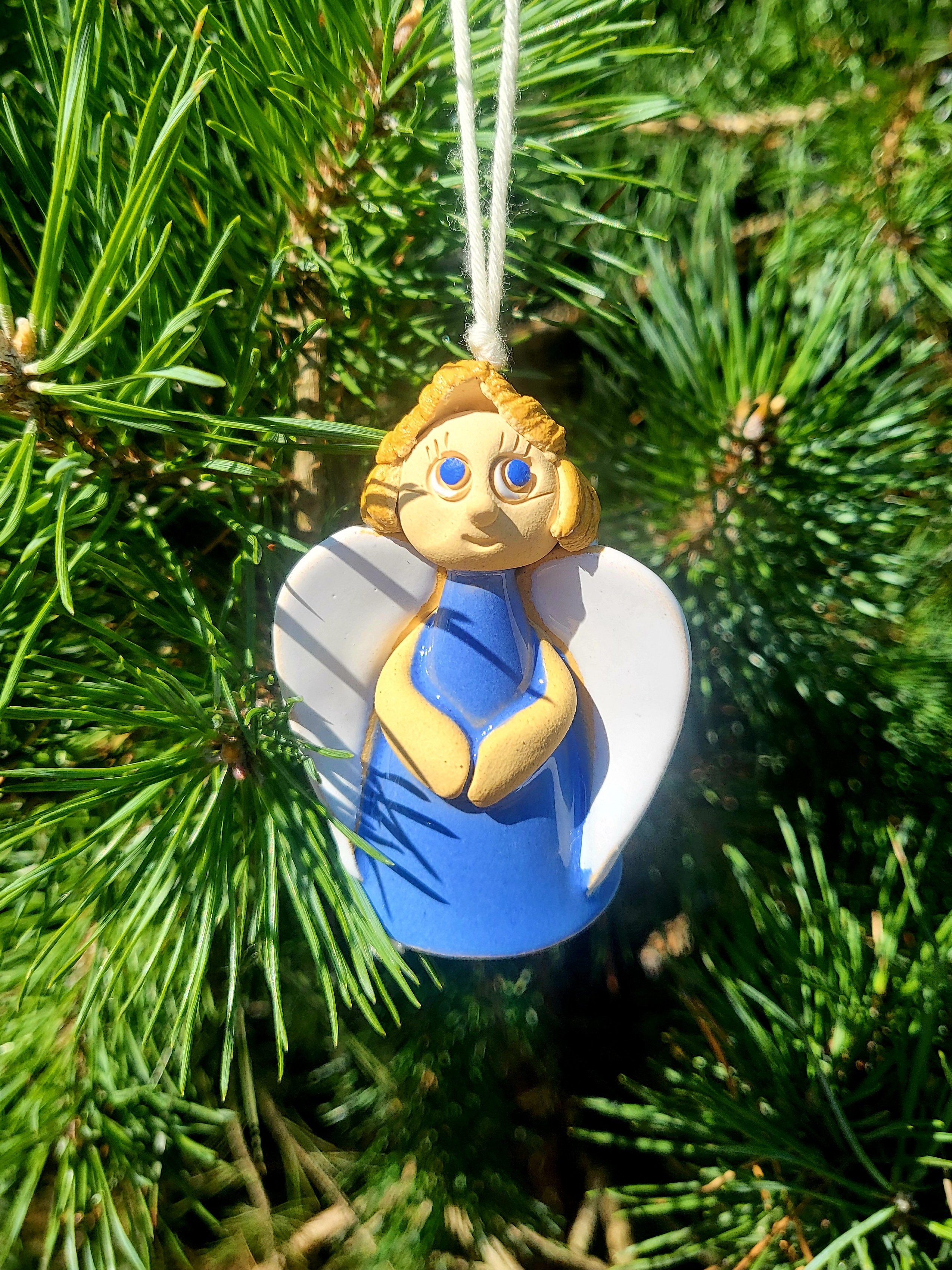 Handmade Ceramic Angel Ornament – Blue