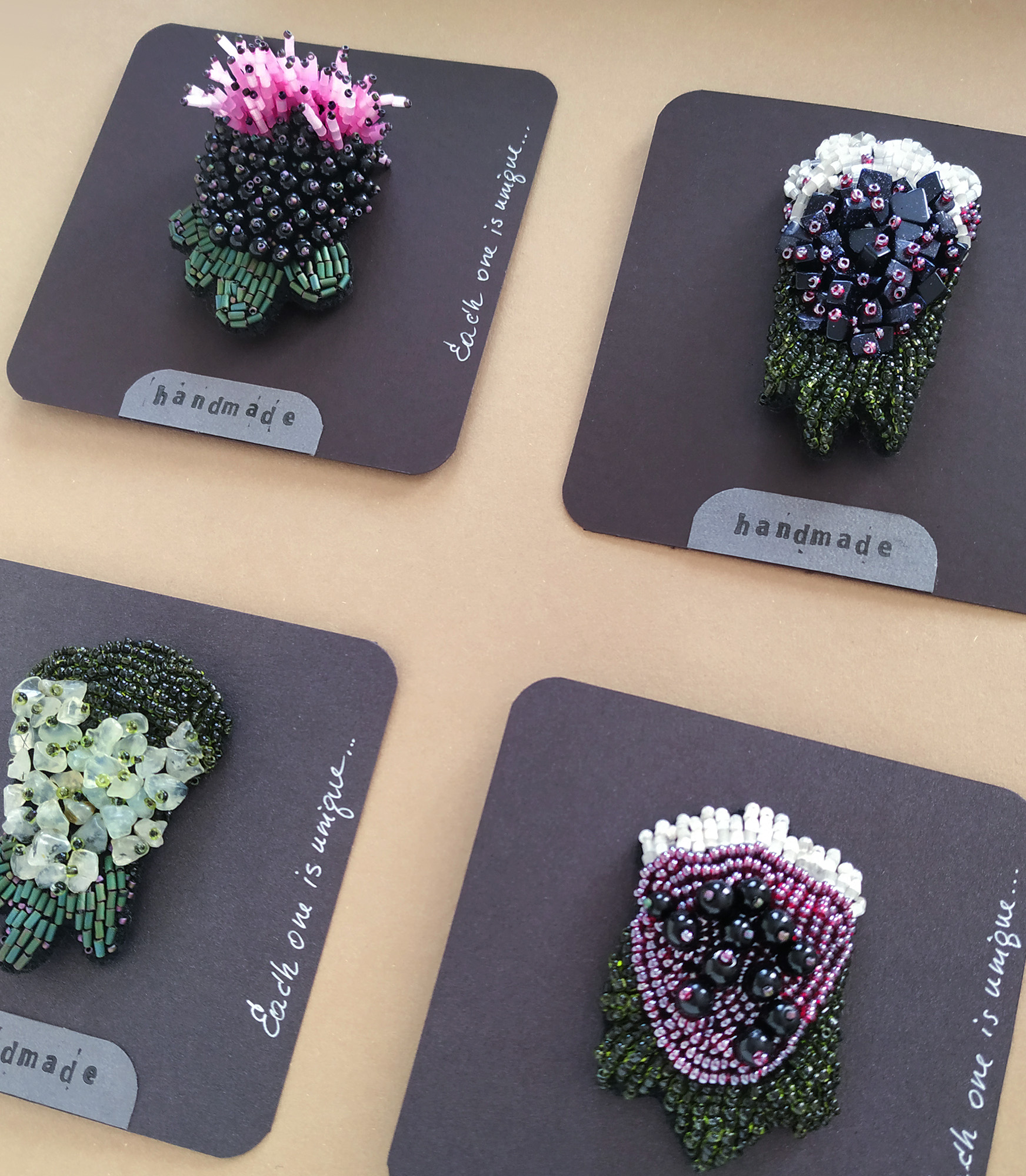 Moody Floral Brooch, Hand-Embroidered with Seed Beads, Gift-Ready, photo 3