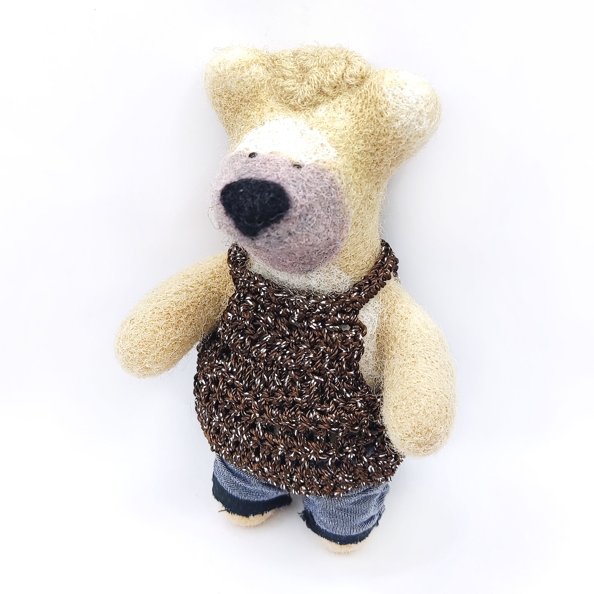 Handmade Teddy Bear in Jeans, Felted from Natural Wool - Soft Toy, Home Decor, Unique Gift
