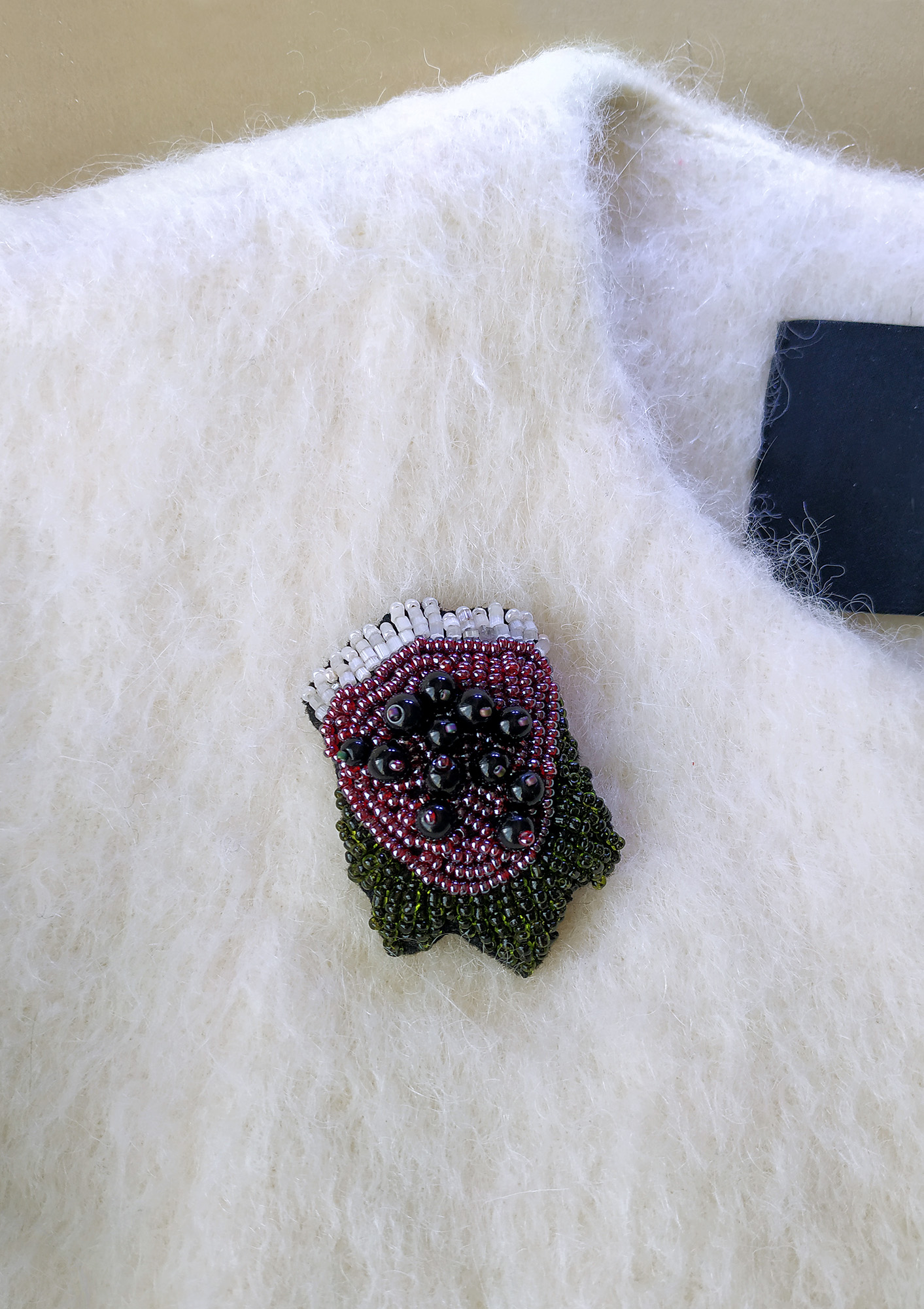 Moody Floral Brooch, Hand-Embroidered with Seed Beads, Gift-Ready, photo 4