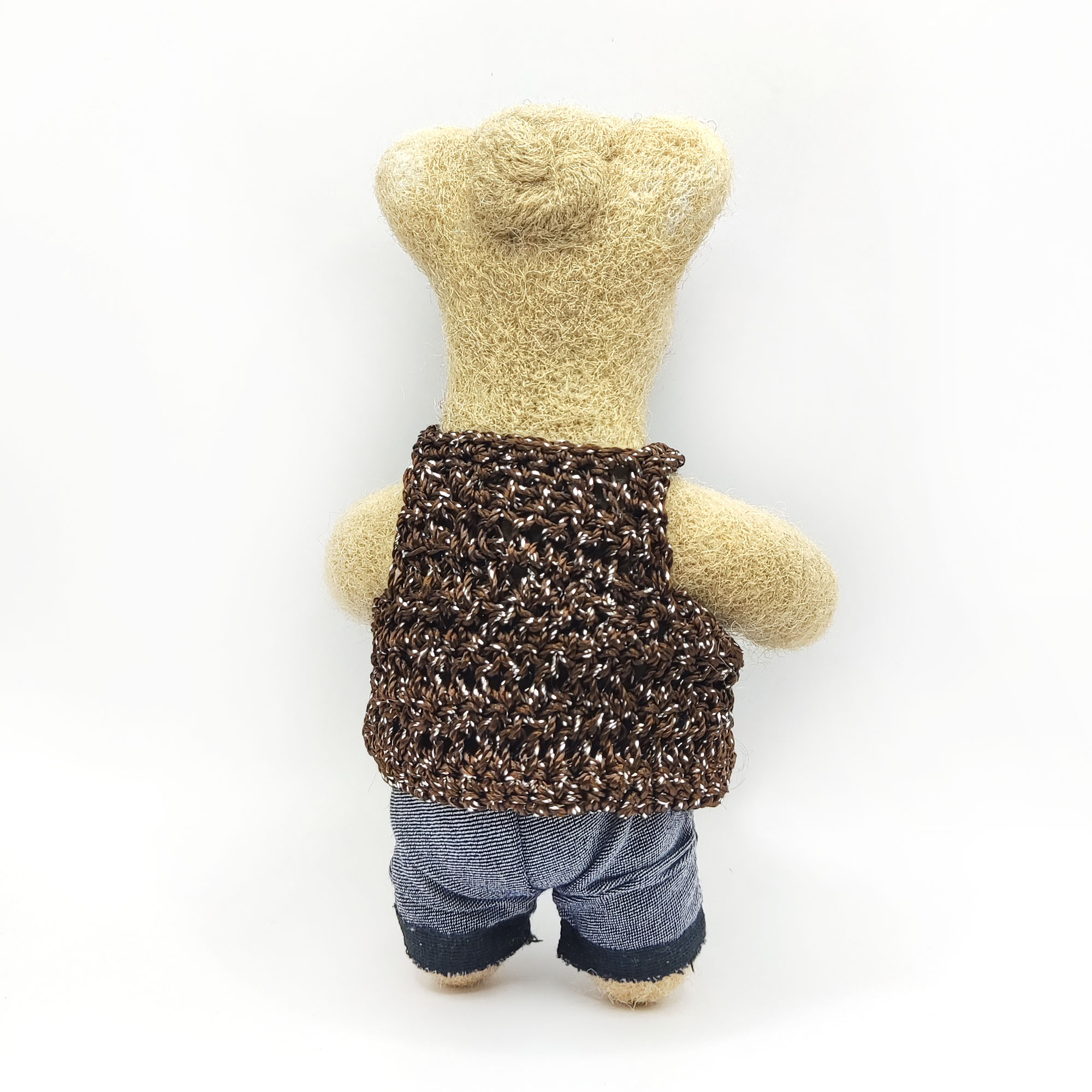 Handmade Teddy Bear in Jeans, Felted from Natural Wool - Soft Toy, Home Decor, Unique Gift, photo 3