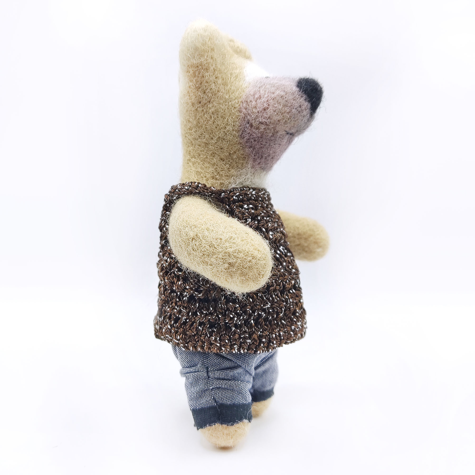 Handmade Teddy Bear in Jeans, Felted from Natural Wool - Soft Toy, Home Decor, Unique Gift, photo 2