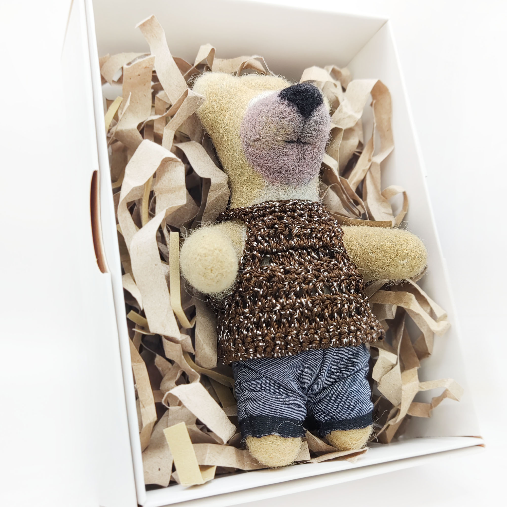 Handmade Teddy Bear in Jeans, Felted from Natural Wool - Soft Toy, Home Decor, Unique Gift, photo 4