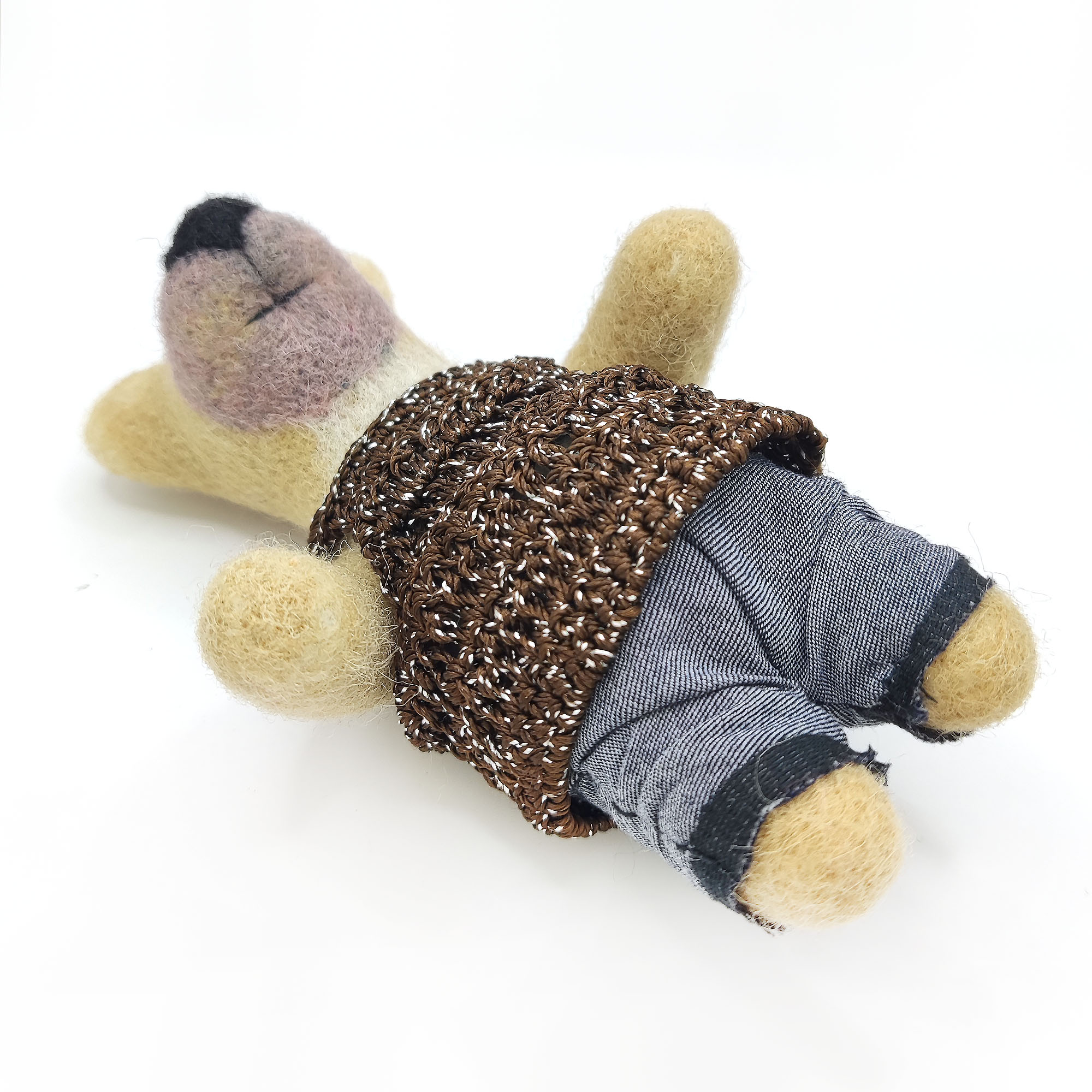 Handmade Teddy Bear in Jeans, Felted from Natural Wool - Soft Toy, Home Decor, Unique Gift, photo 5