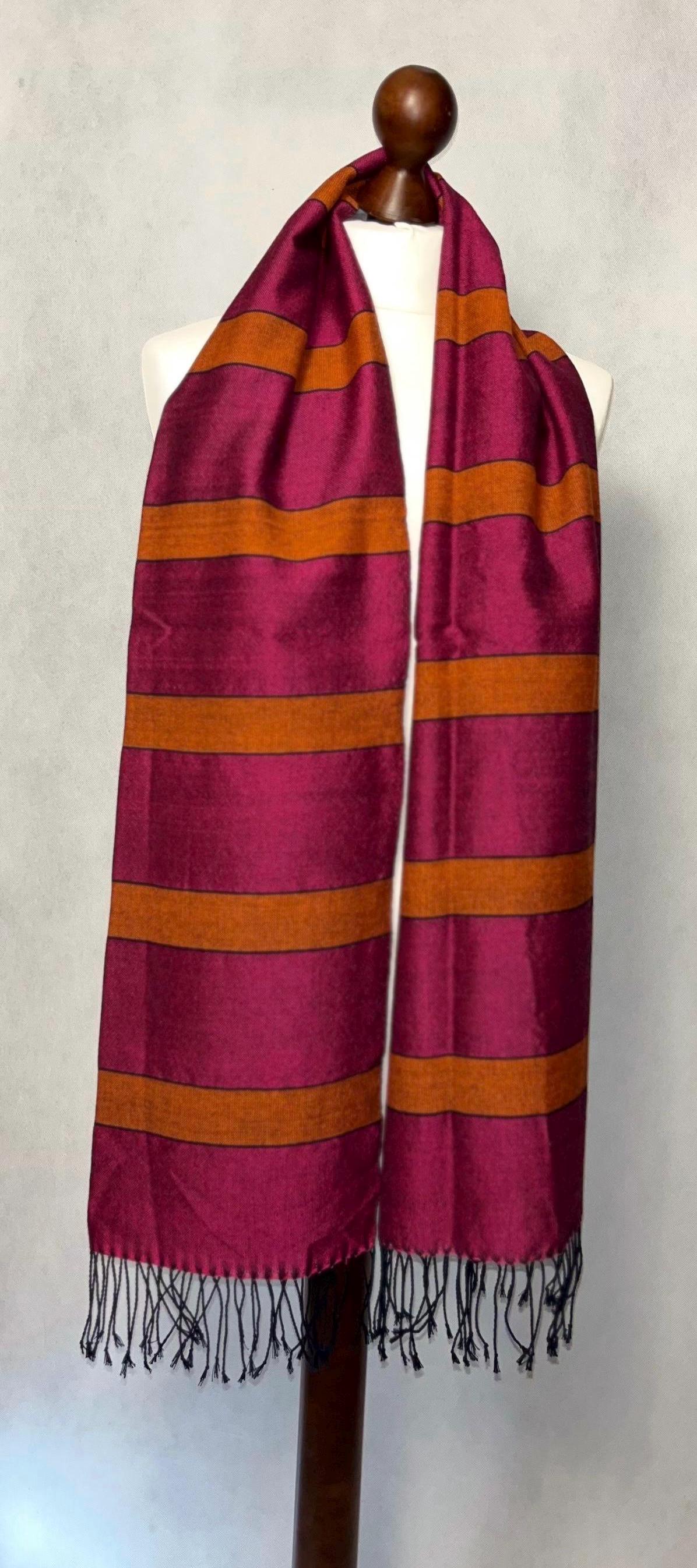 Handwoven Merino Wool Scarf: Pink Orange Striped Shawl, giftable wrap, Personalied Scarf, photo 4