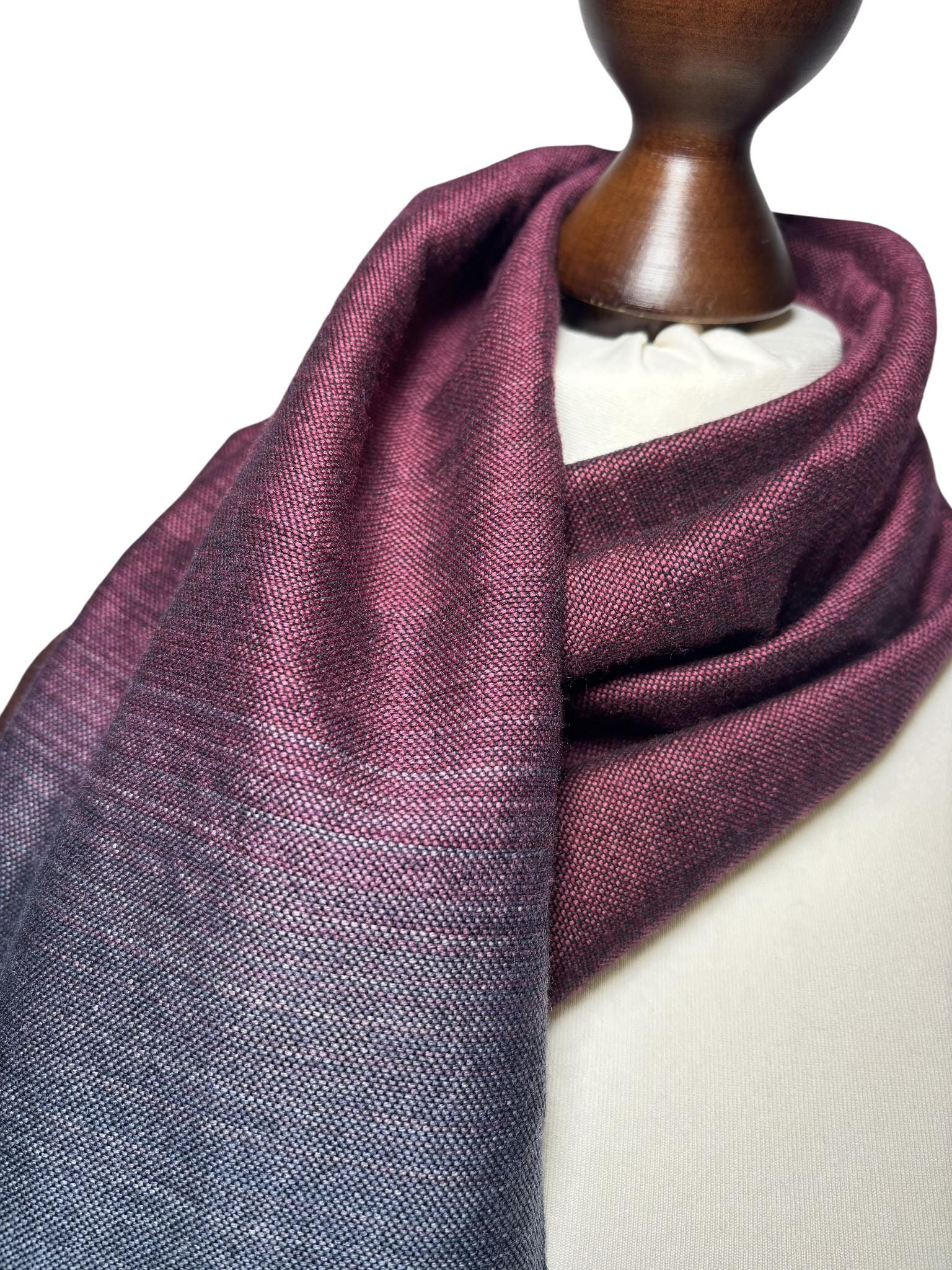 Hand painted Gradient Merino Wool Scarf, Grey Burgundy Brown, Elegant Shawl, Personalized, Gift Card, photo 2