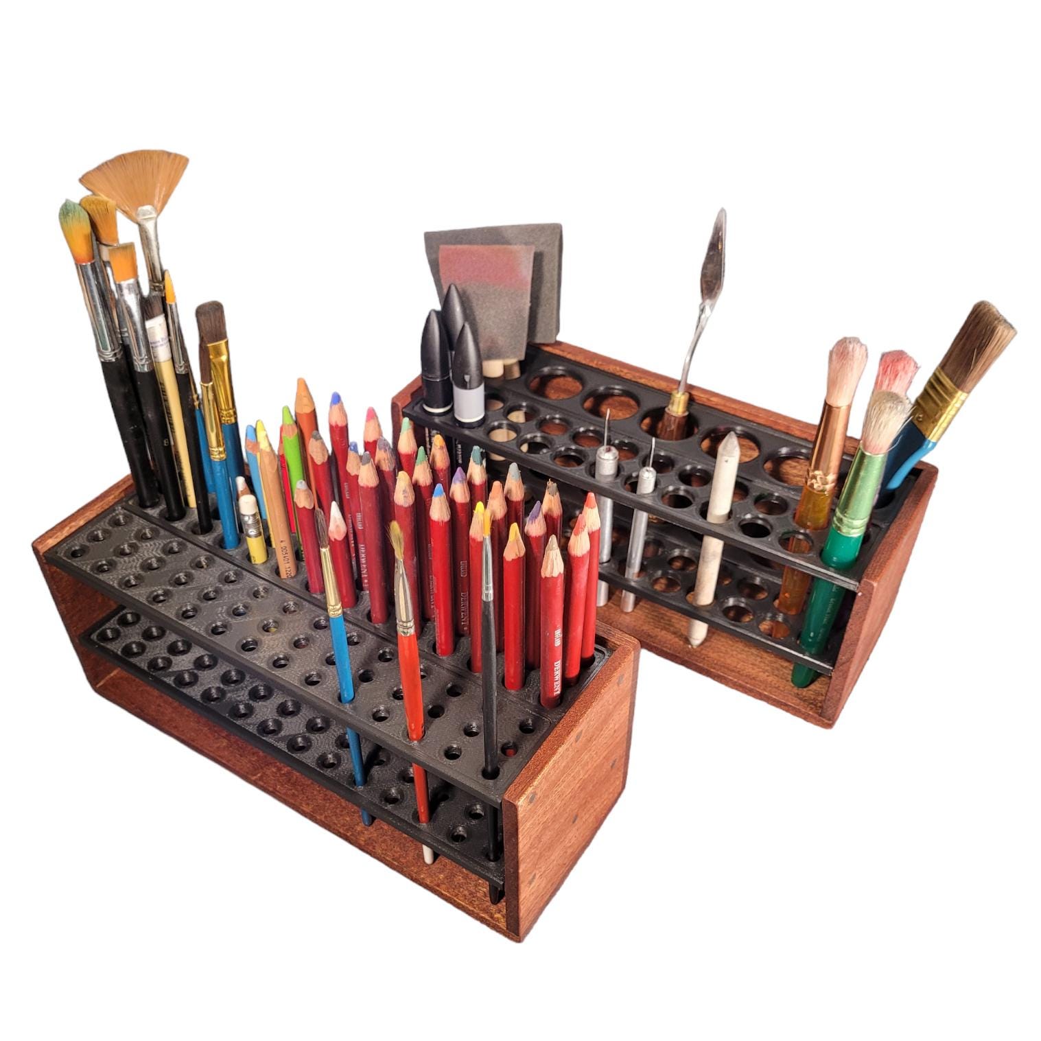 Custom Hardwood Brush/Tool Organizer - For Artists, Potters, Makers and Makeup Artists - Holds up to 72 Brushes, photo 3