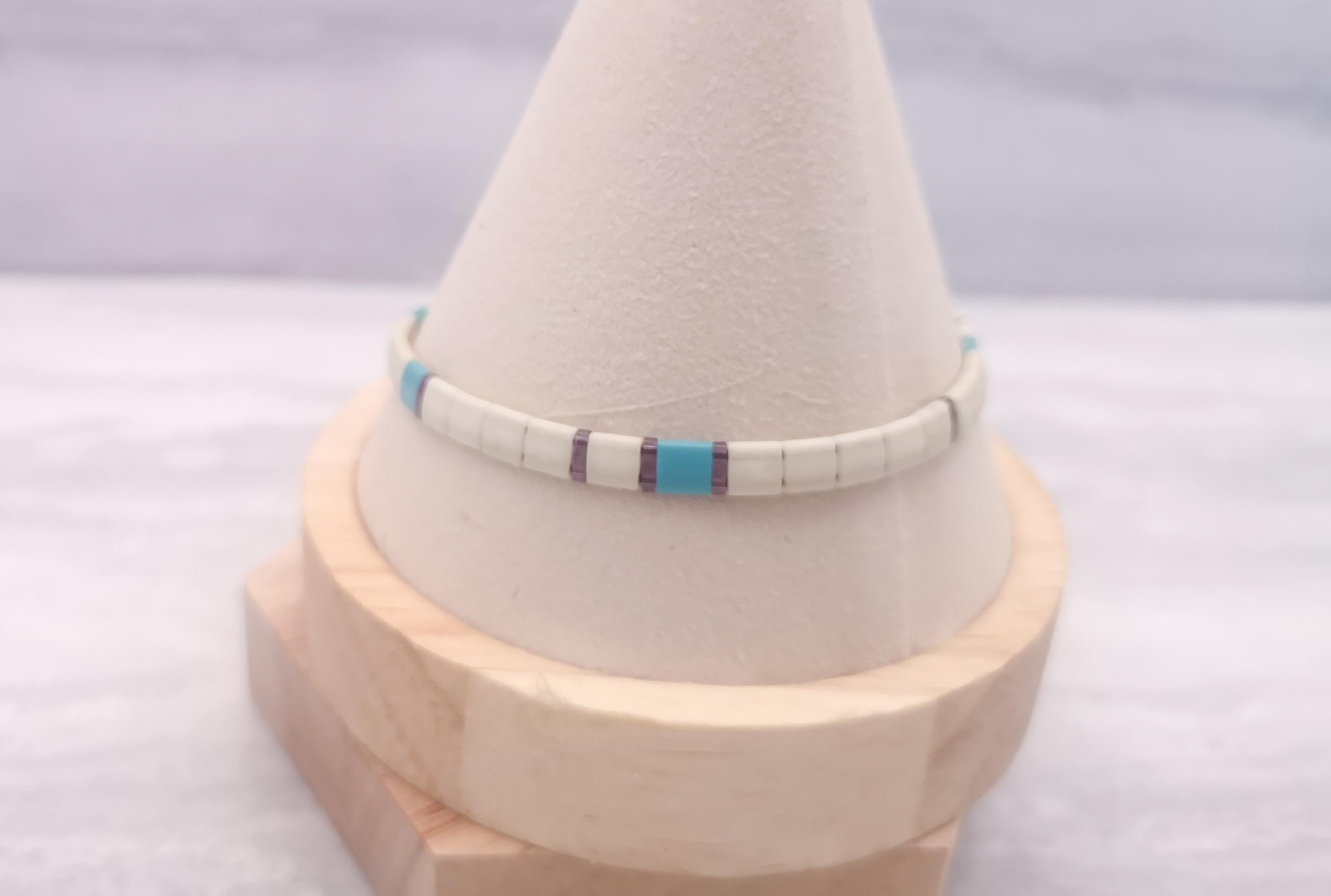Beaded bracelet, unisex ivory glass beads bracelet, photo 5