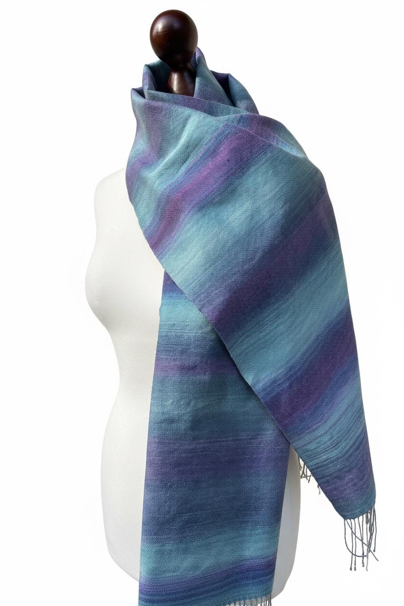 Handwoven Merino Silk Scarf – Hand dyed Artisan Shawl, Personalized Name, photo 3