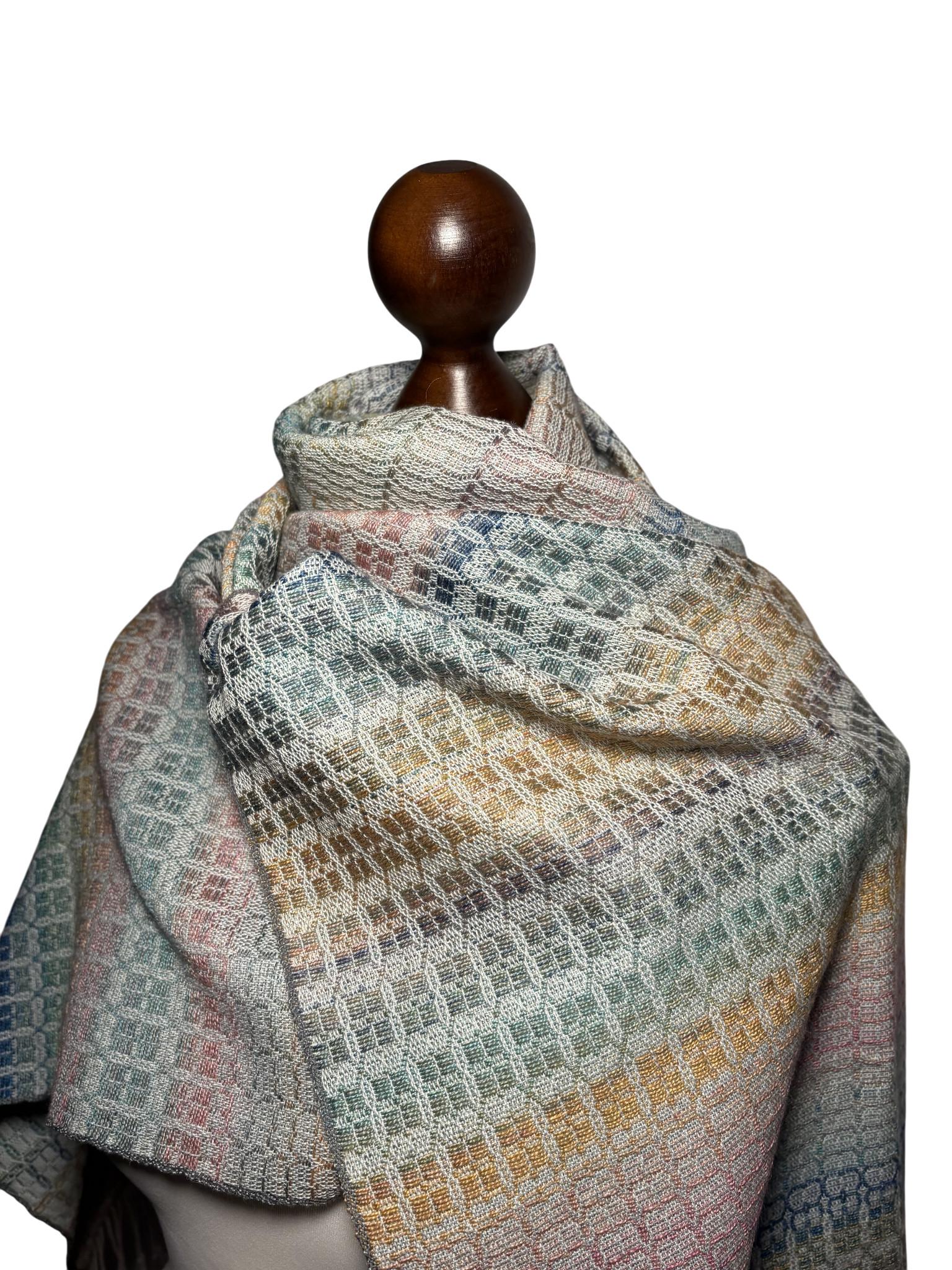 Hand-dyed Silk Camel hair scarf: Green Rainbow wrap, Giftable wrap, Customizable