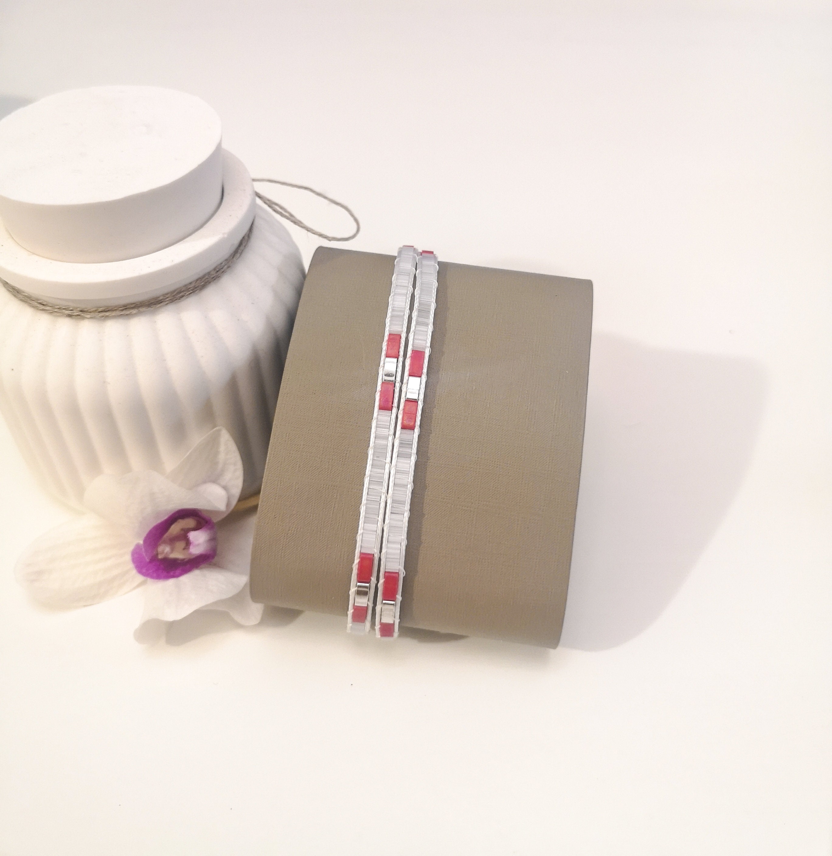 Double wrap bracelet, translucent white unisex glass bracelet, photo 2