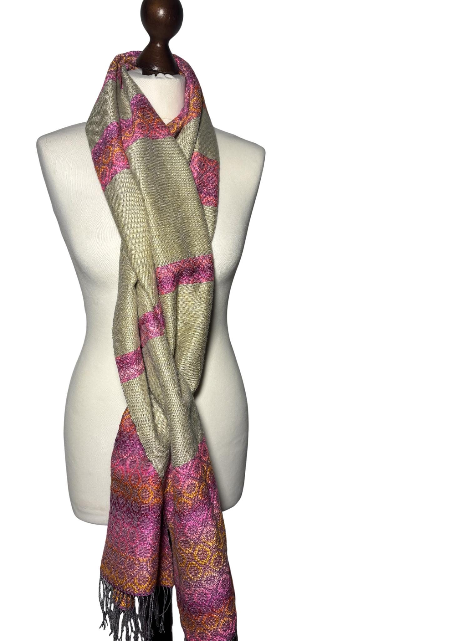 Handwoven Silk Scarf: Pink Yellow Luxurious Shawl Wrap, Personalizable, giftable wrap