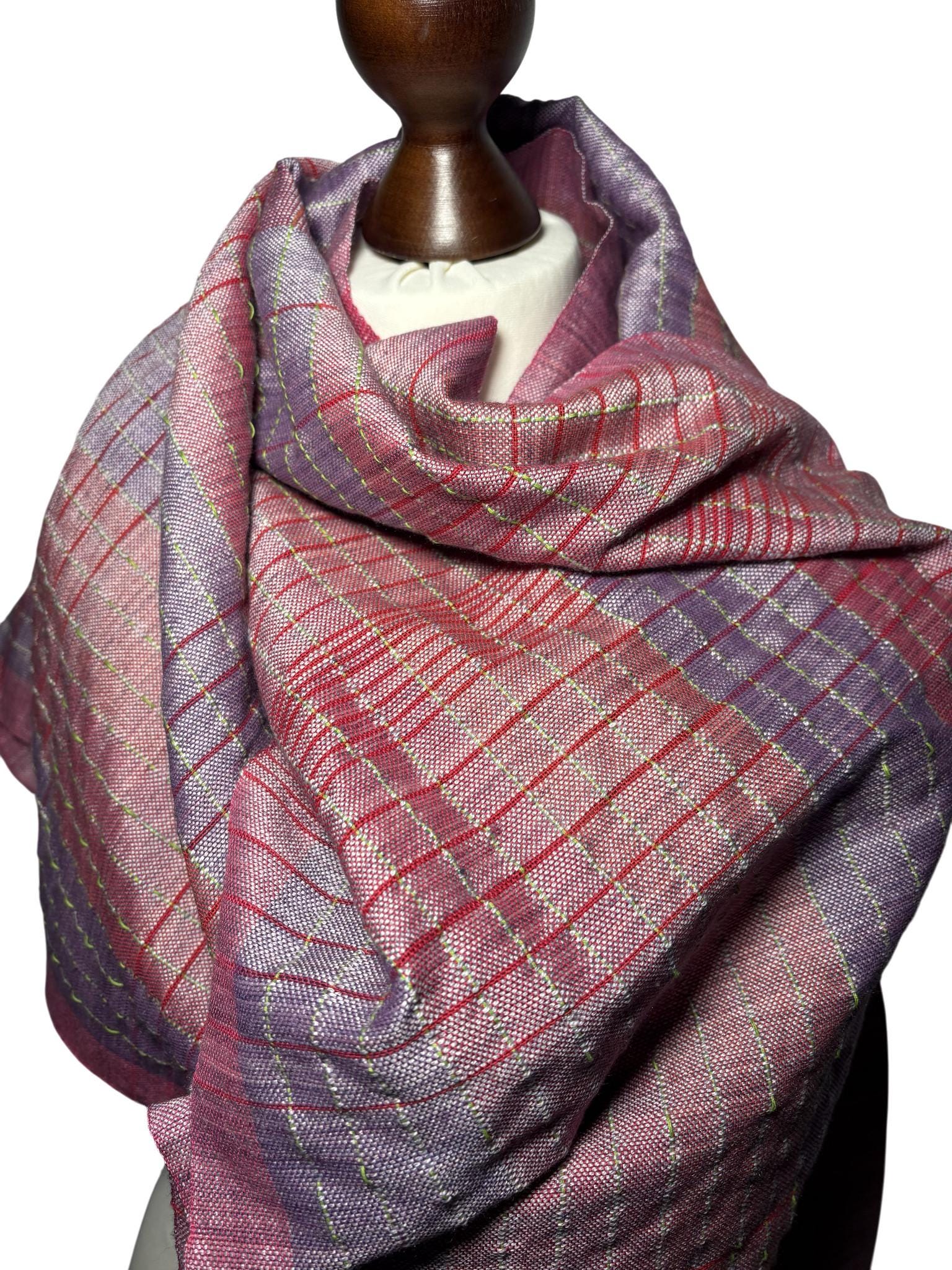 Handmade Woven Purple Silk Shawl, Striped Lightweight Scarf, Elegant Wrap, Gift for Her, photo 3