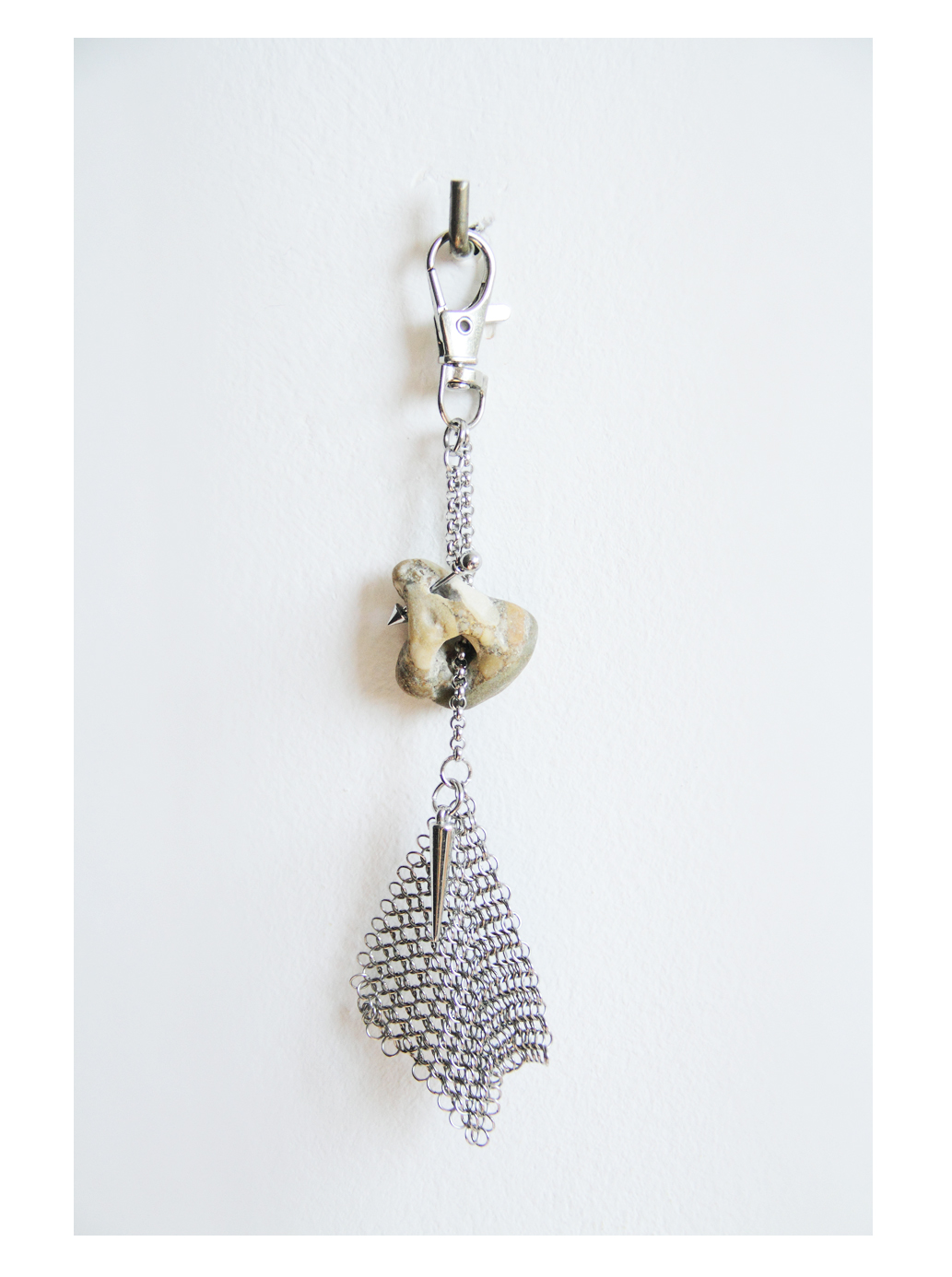 Handmade Stone & Chainmail Bag Charm – Natural Stone Keychain & Alternative Bag Accessory