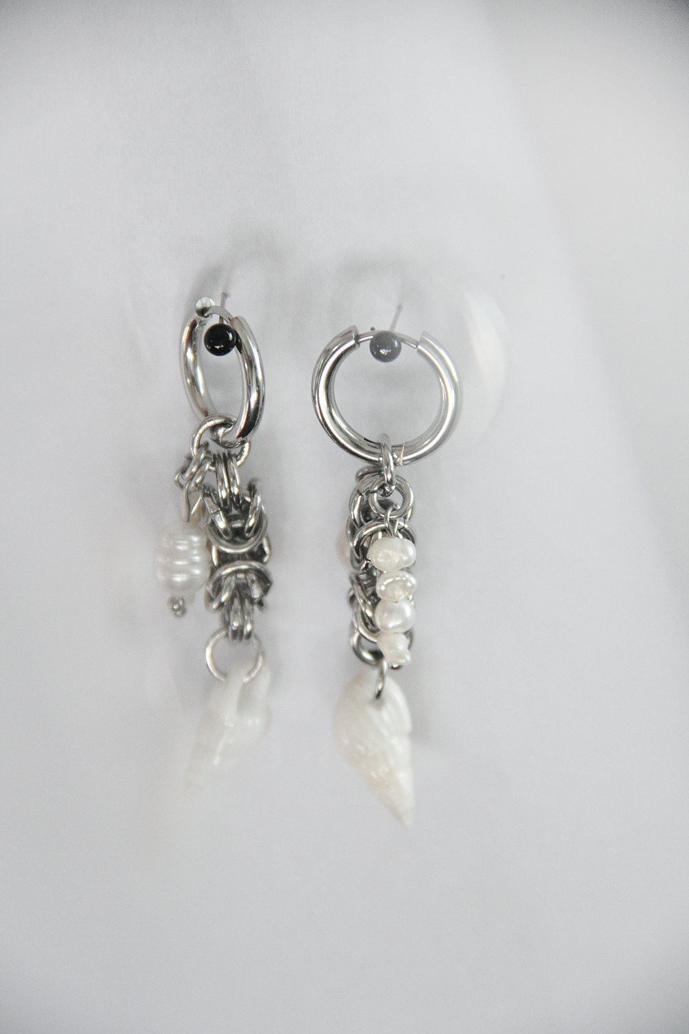 Handmade Shell Pearl Hoop Earrings, Coastal Industrial Jewelry, photo 6