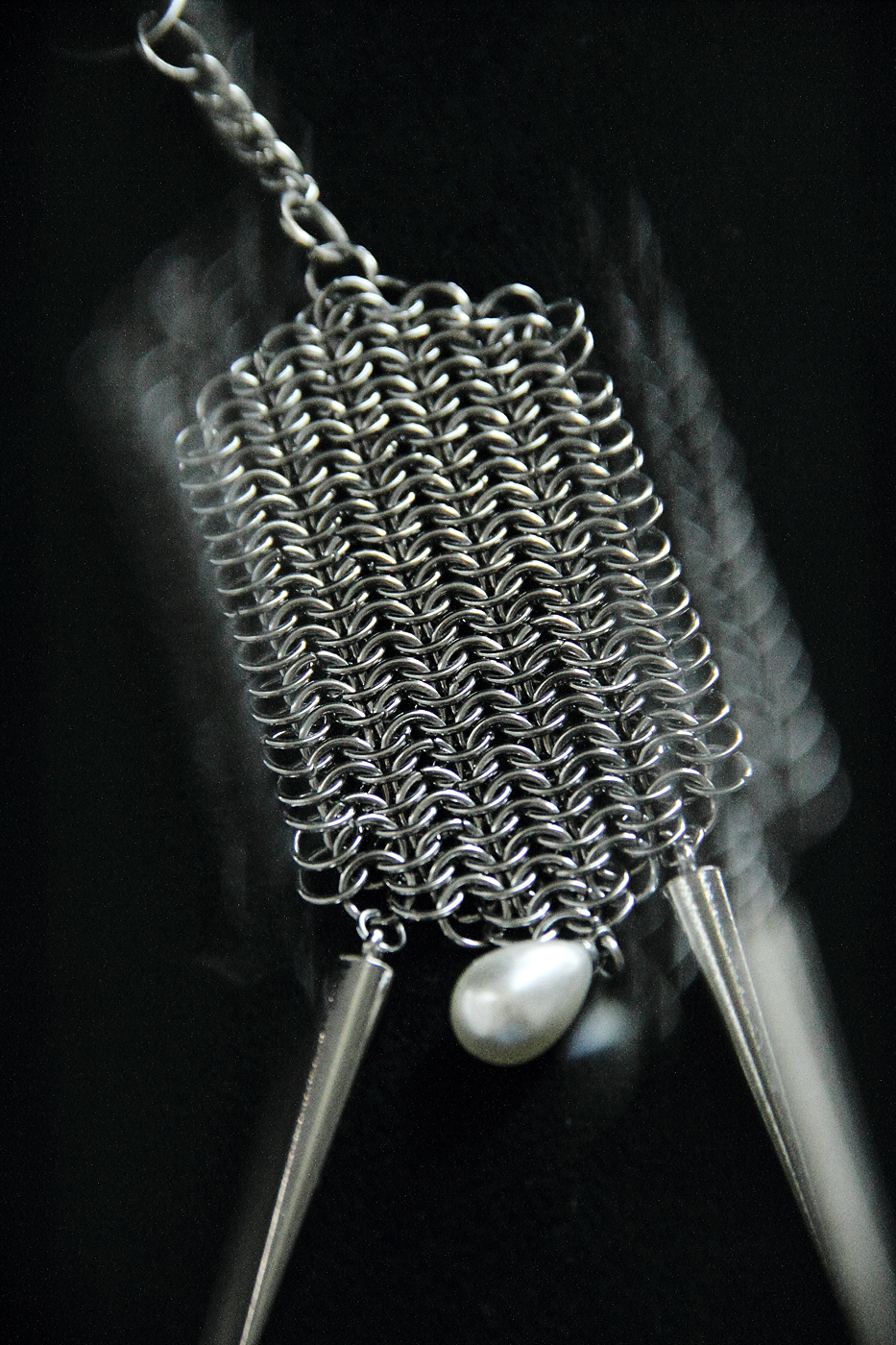 Handmade Stainless Steel Key Charm with Spikes and faux pearl, photo 2