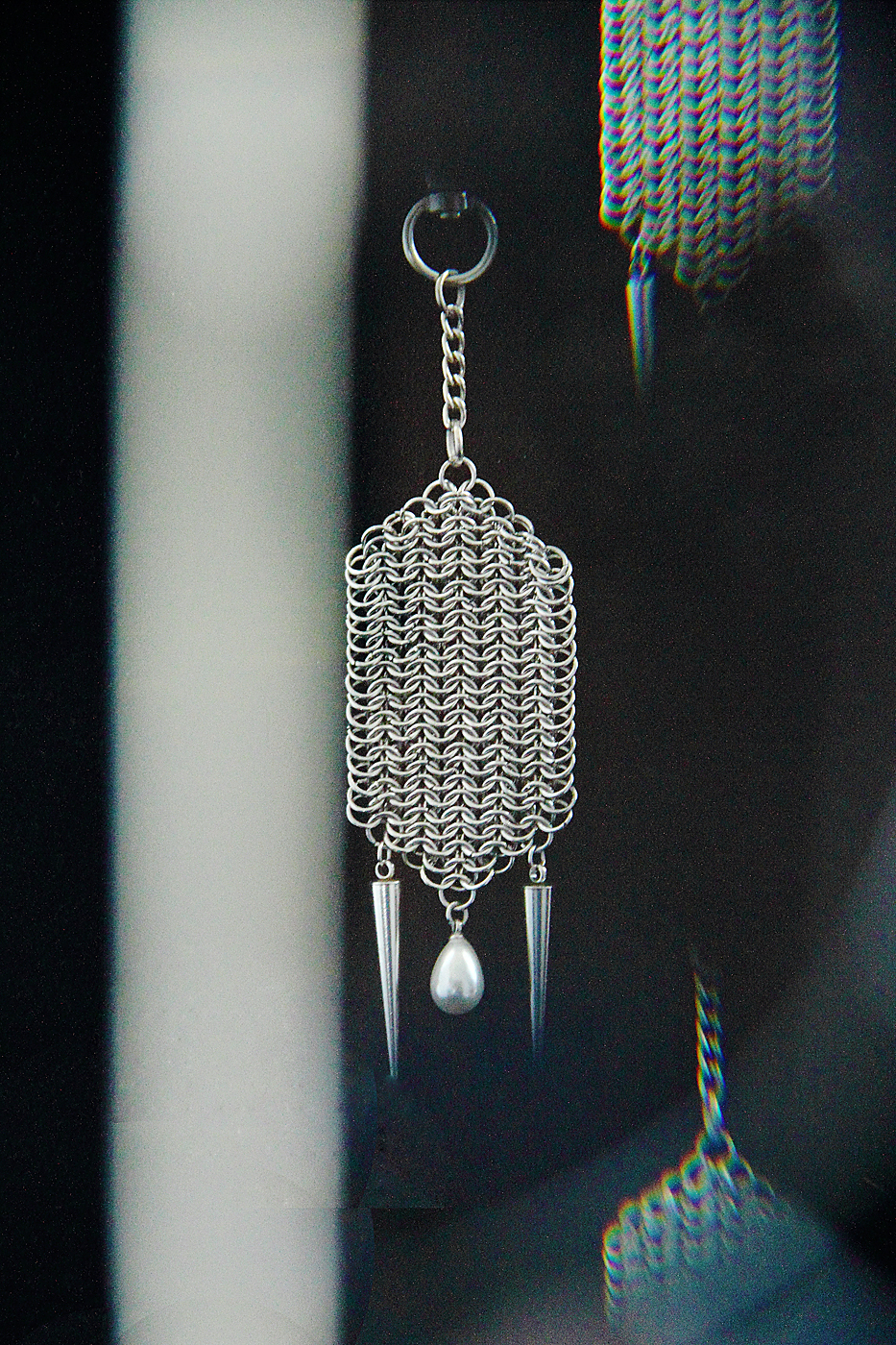 Handmade Stainless Steel Key Charm with Spikes and faux pearl, photo 5
