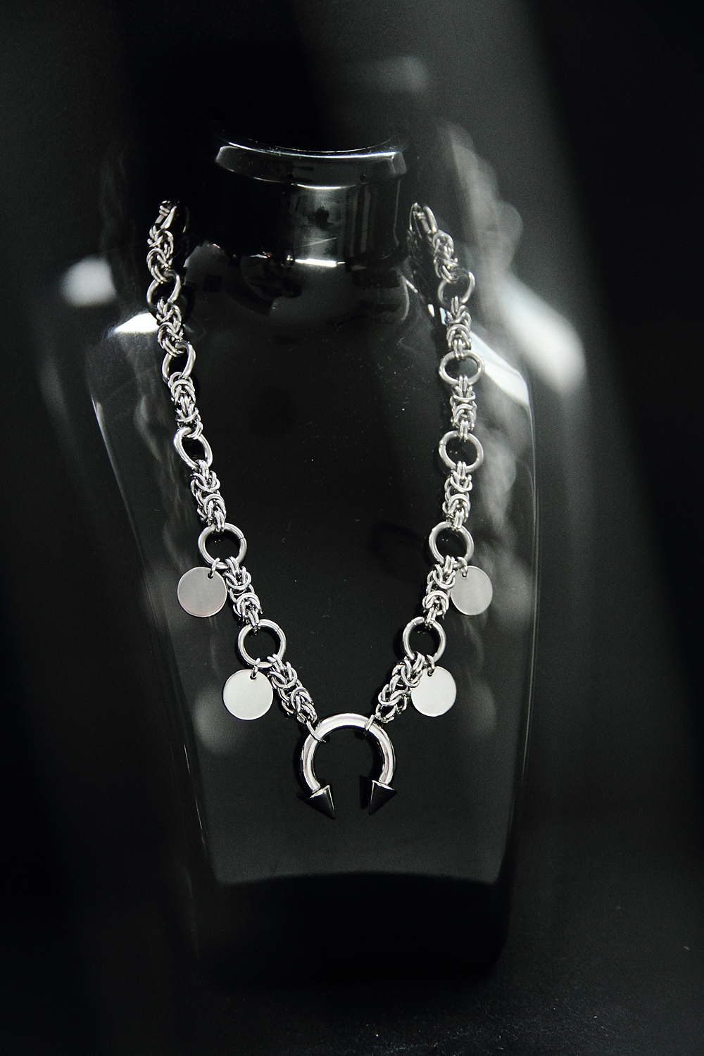 Handmade Stainless Steel Chainmail Choker | Spiked Horseshoe Alt Punk Necklace