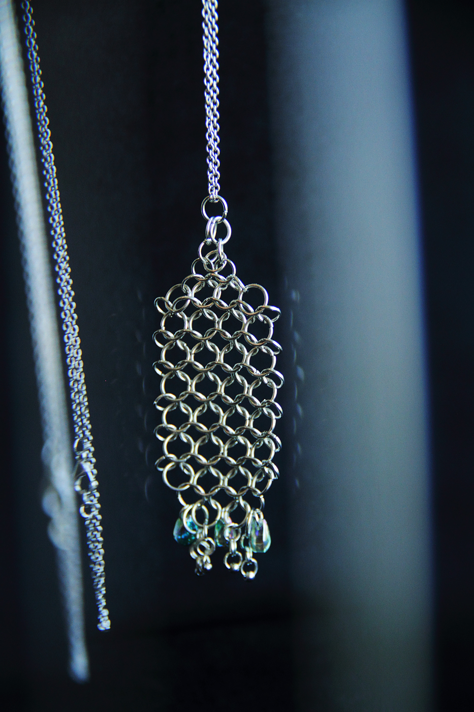 Stainless Steel Statement Pendant with Iridescent Crystal Drops, photo 4