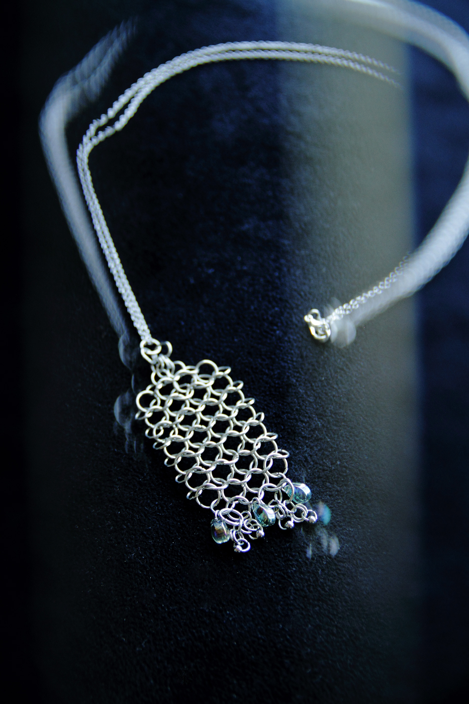 Stainless Steel Statement Pendant with Iridescent Crystal Drops, photo 3