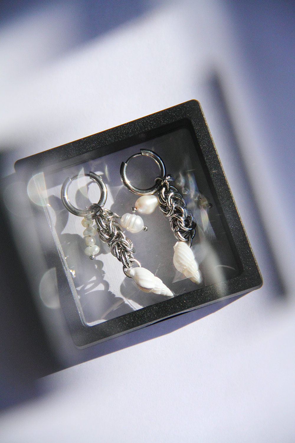 Handmade Shell Pearl Hoop Earrings, Coastal Industrial Jewelry, photo 4