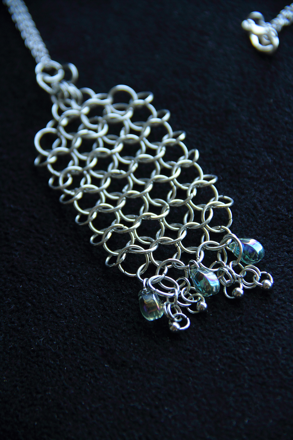 Stainless Steel Statement Pendant with Iridescent Crystal Drops, photo 2