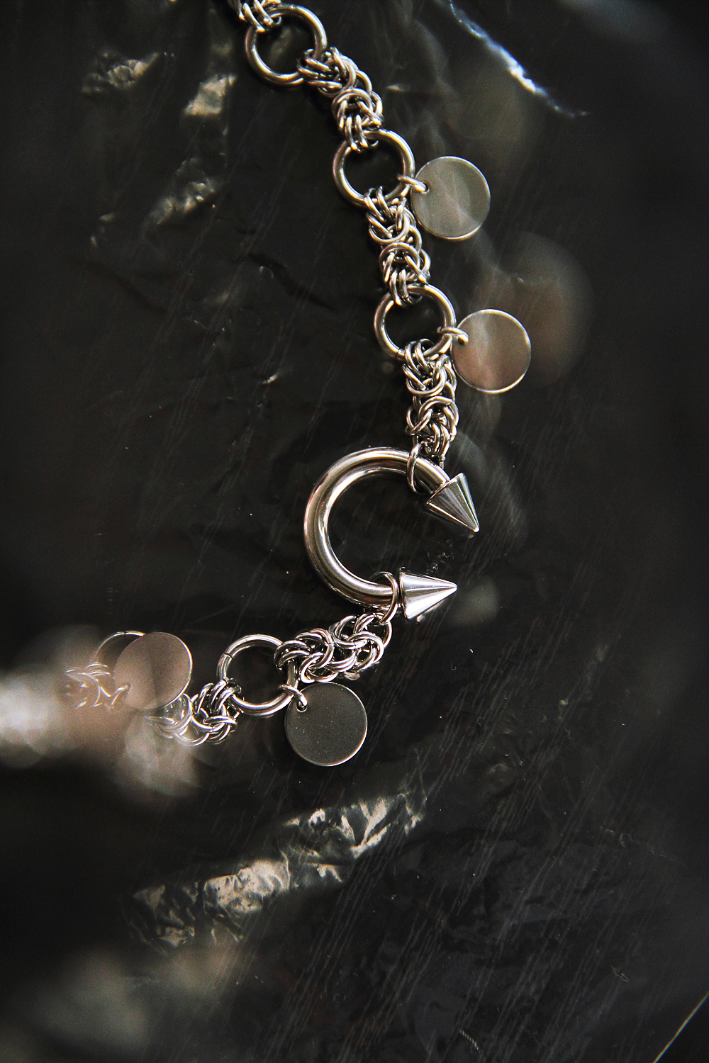 Handmade Stainless Steel Chainmail Choker | Spiked Horseshoe Alt Punk Necklace, photo 4