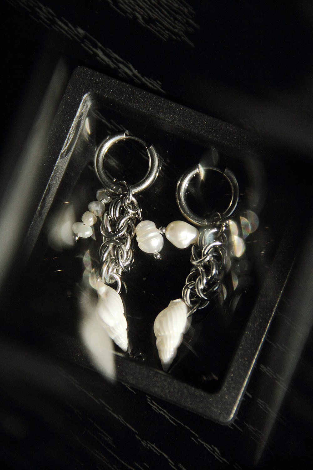 Handmade Shell Pearl Hoop Earrings, Coastal Industrial Jewelry, photo 5