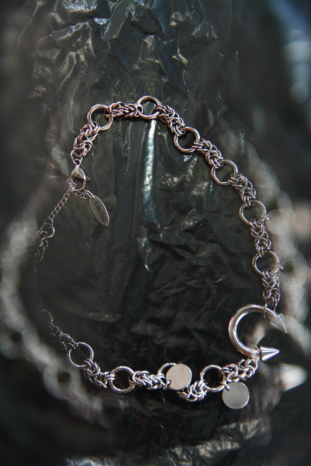 Handmade Stainless Steel Chainmail Choker | Spiked Horseshoe Alt Punk Necklace, photo 3