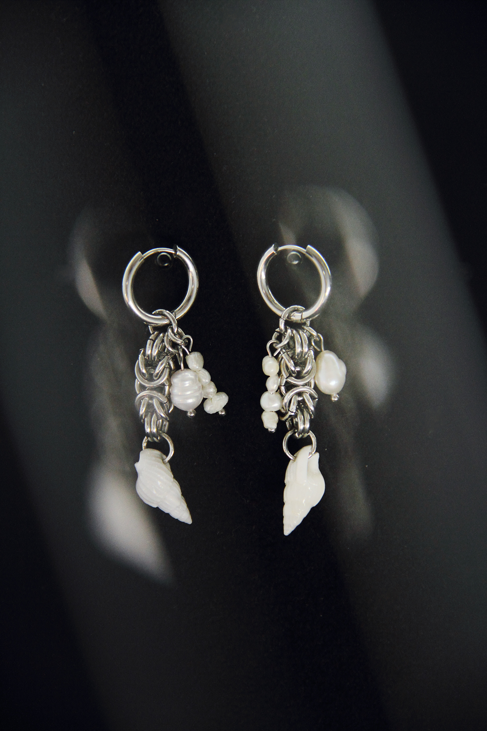 Handmade Shell Pearl Hoop Earrings, Coastal Industrial Jewelry, photo 2
