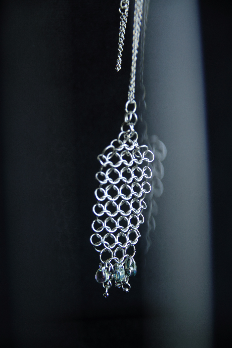 Stainless Steel Statement Pendant with Iridescent Crystal Drops, photo 5