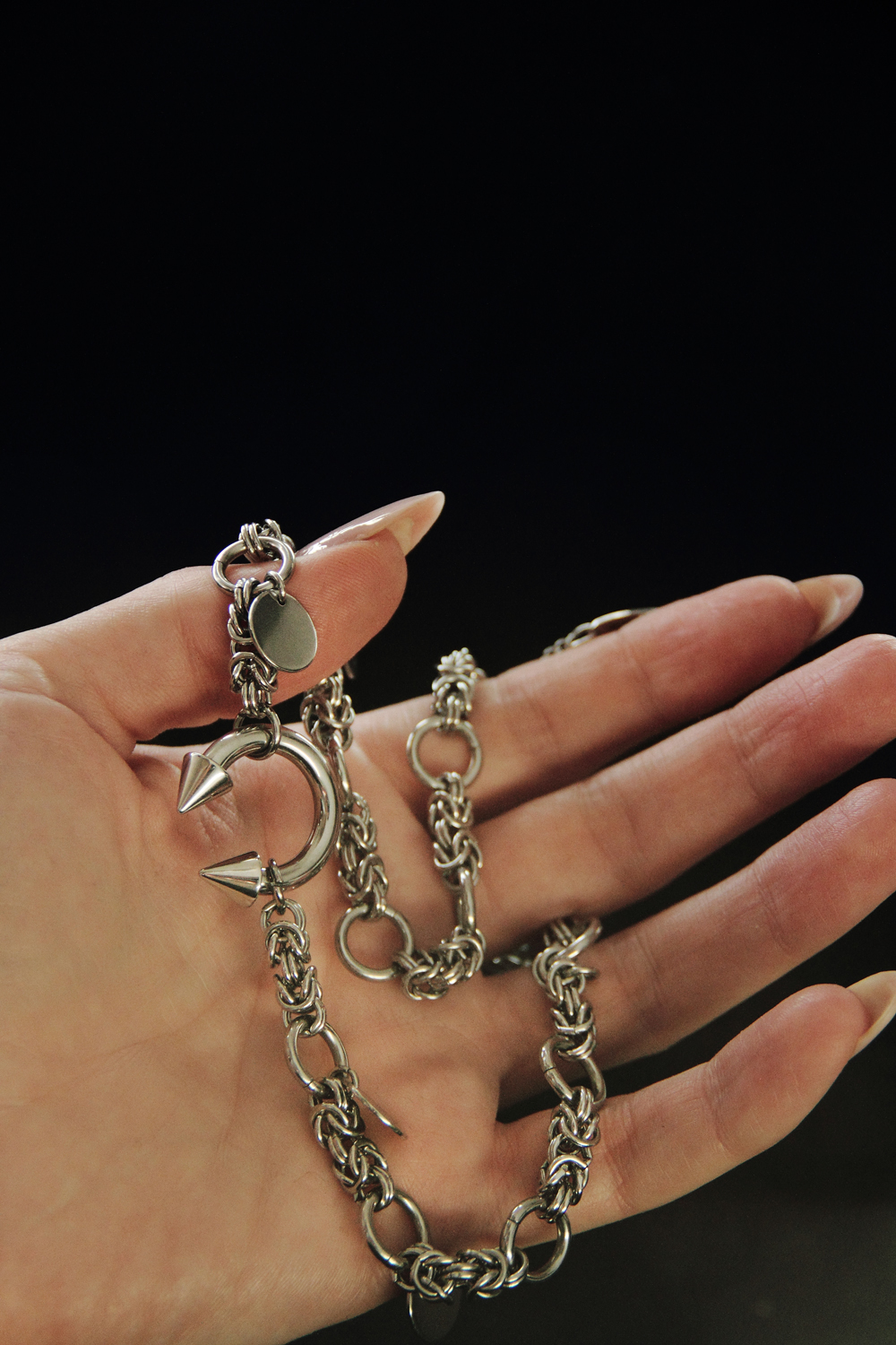 Handmade Stainless Steel Chainmail Choker | Spiked Horseshoe Alt Punk Necklace, photo 2