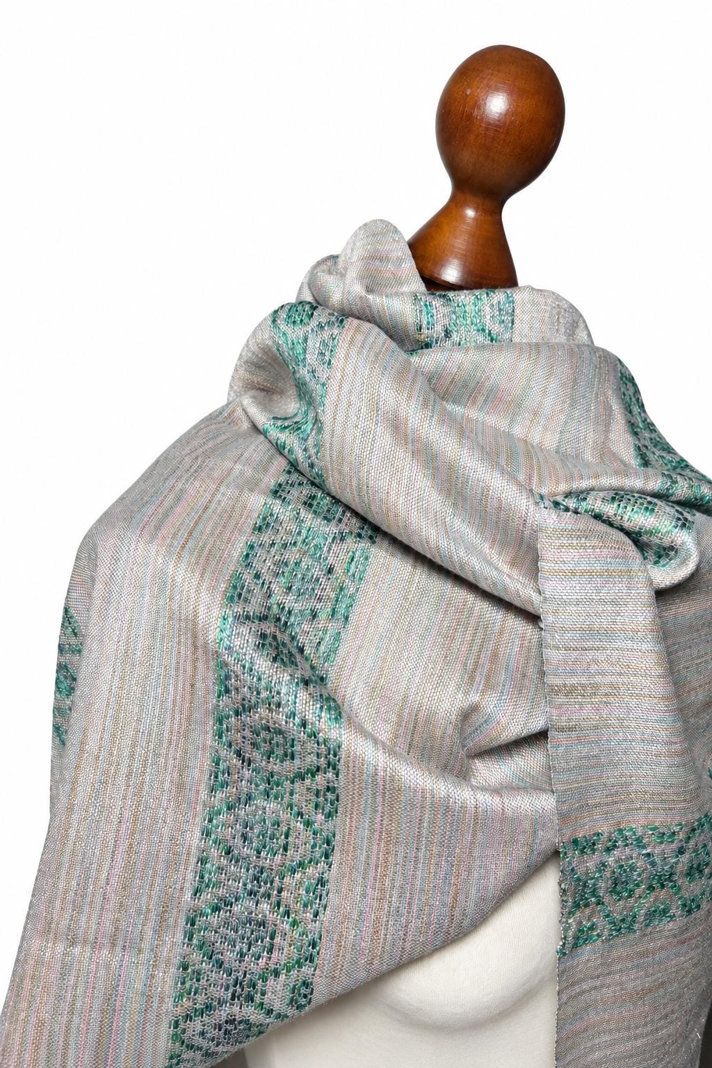 Hand-Dyed Silk Large Scarf: Lightweight Pink Green Woven Shawl, Personalizable, giftable wrap, photo 4