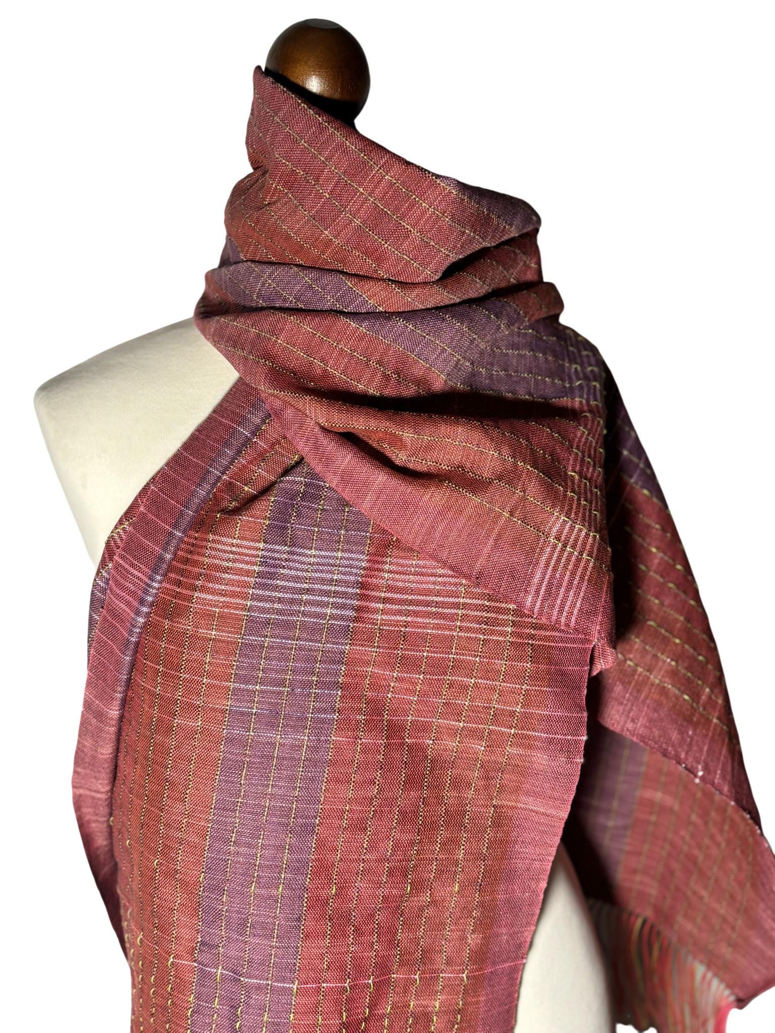 Hand-Dyed Burgundy Silk Scarf, Lightweight Fall Shawl, Monogram Personalized, photo 2