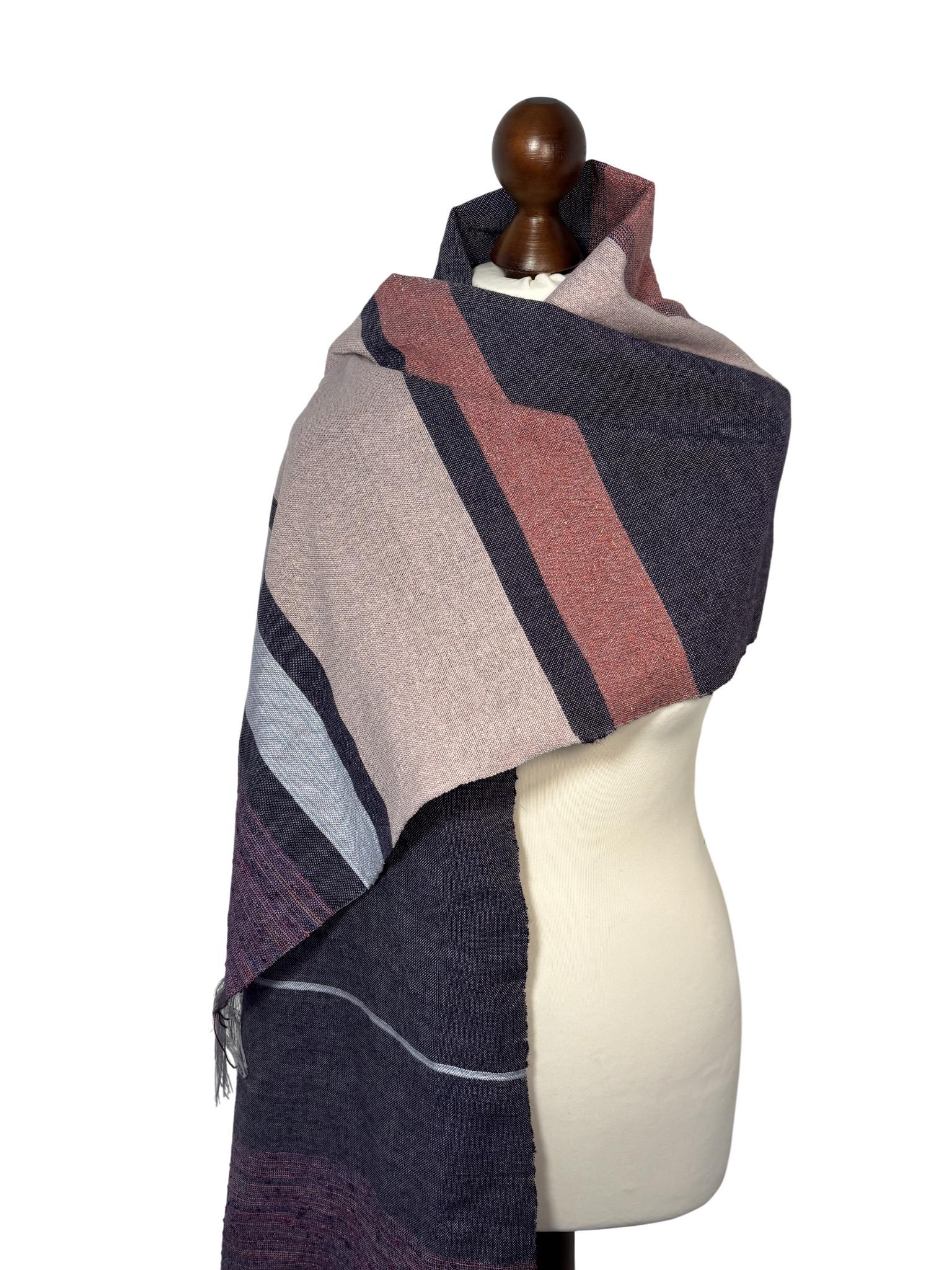 Handwoven Merino Silk Shawl – Striped Dark Purple, Personalized Name, Gift Note