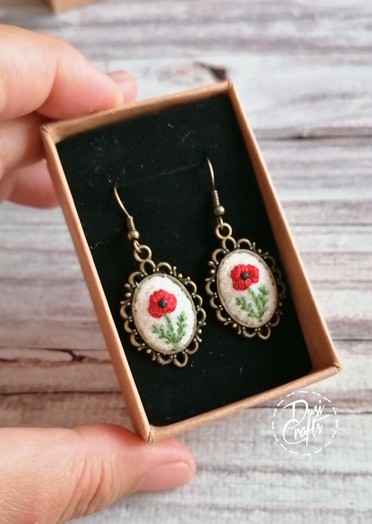 Red Poppy Earrings, Valentines day gift, Poppy Embroider Earrings, Small Dangle earrings, photo 2