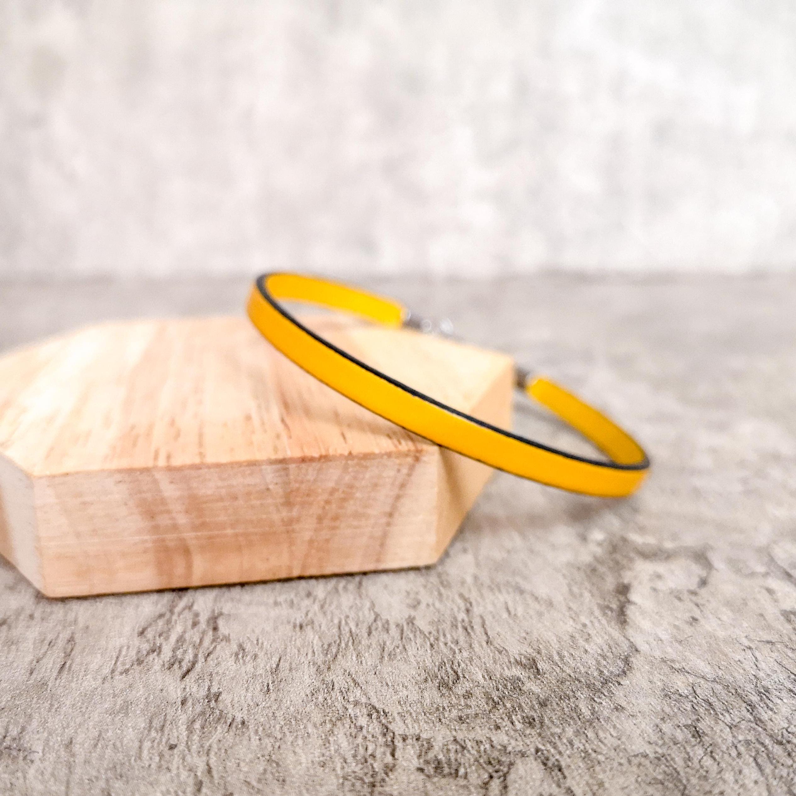 Yellow genuine leather bracelet, minimalist wristband