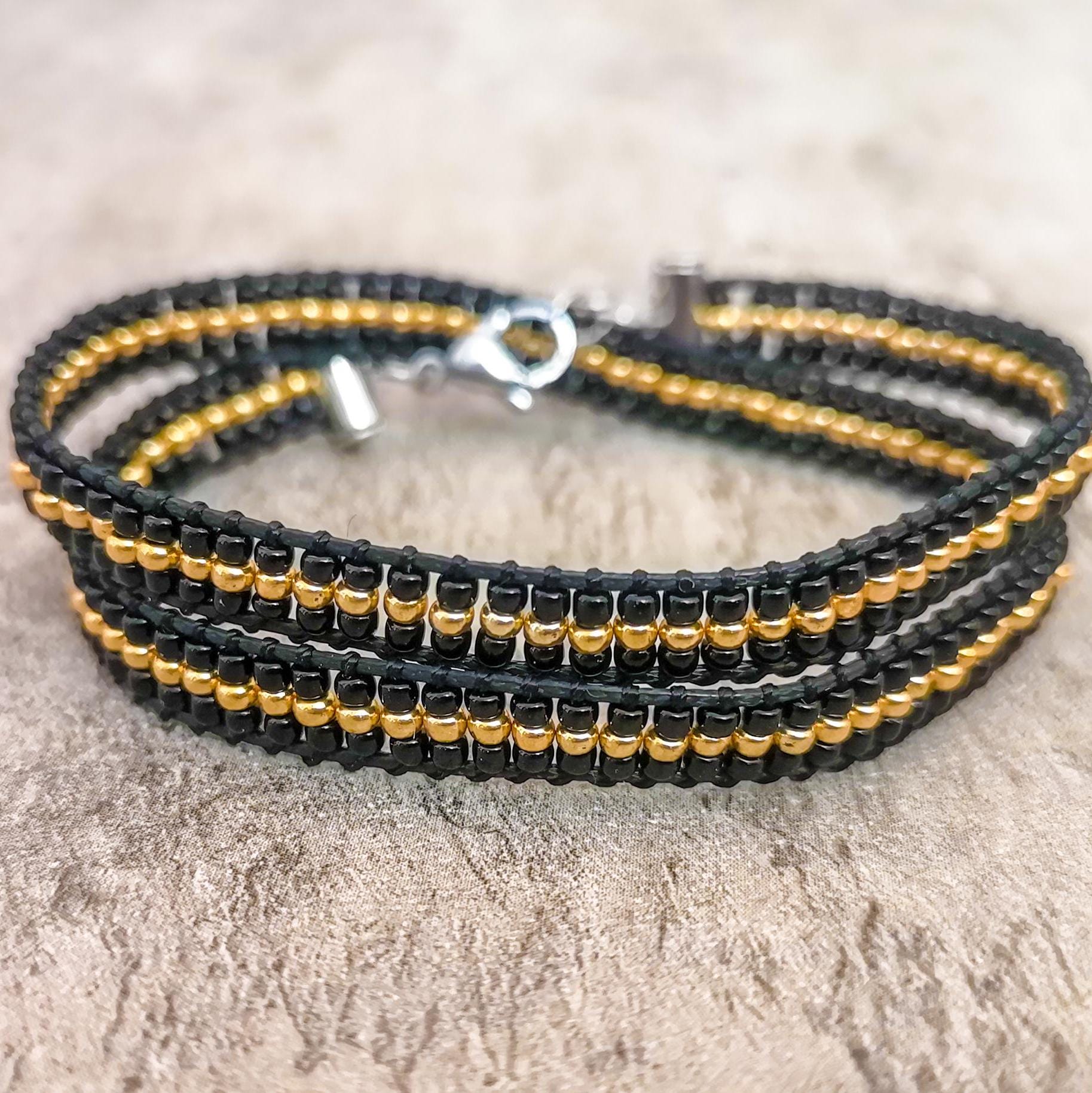 Black and gold double wrap beaded bracelet, photo 4