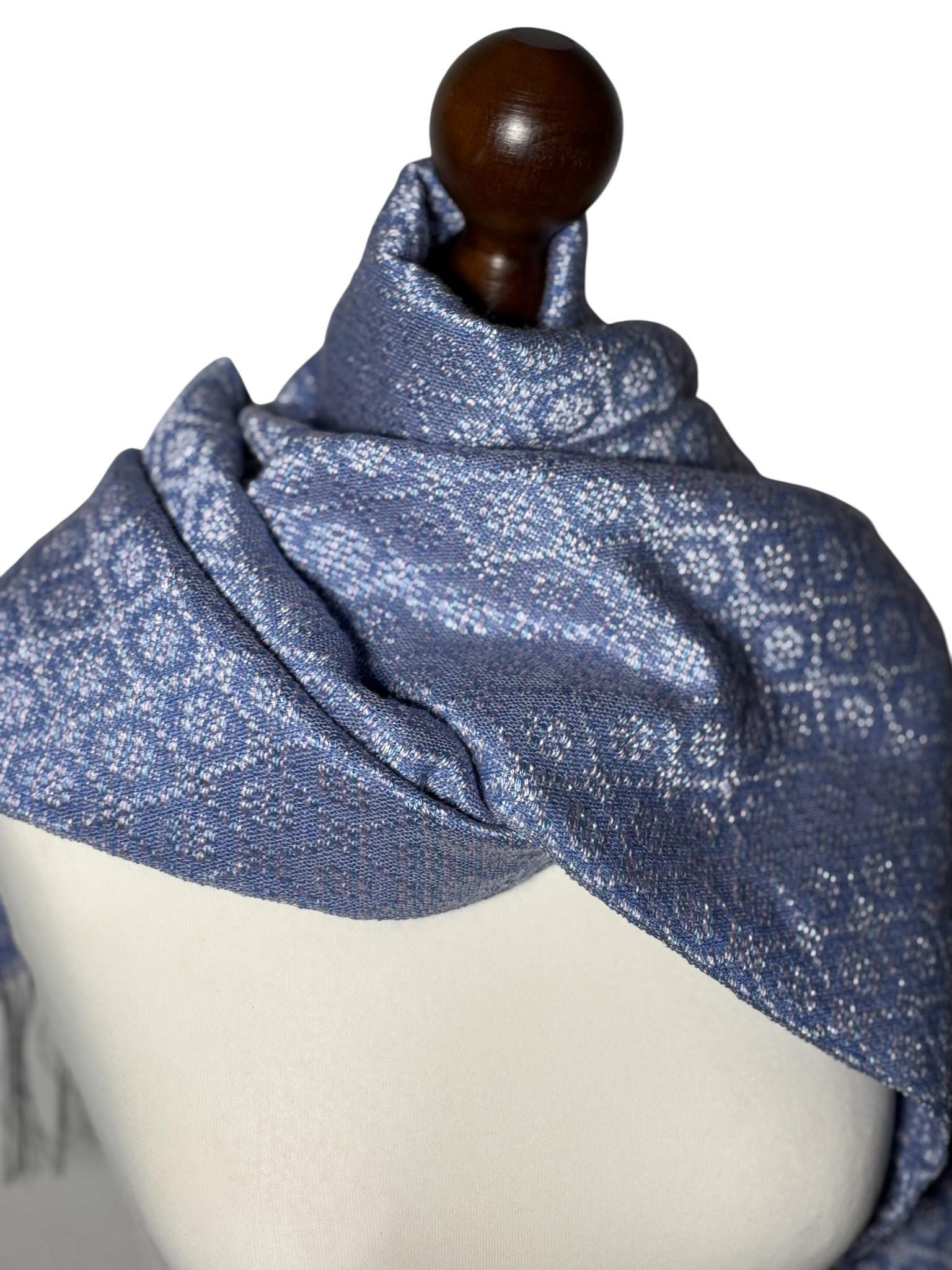 Personizable Cornflower Blue Handwoven Silk Shawl – Oversized Silk Blanket Scarf & Luxury Wrap