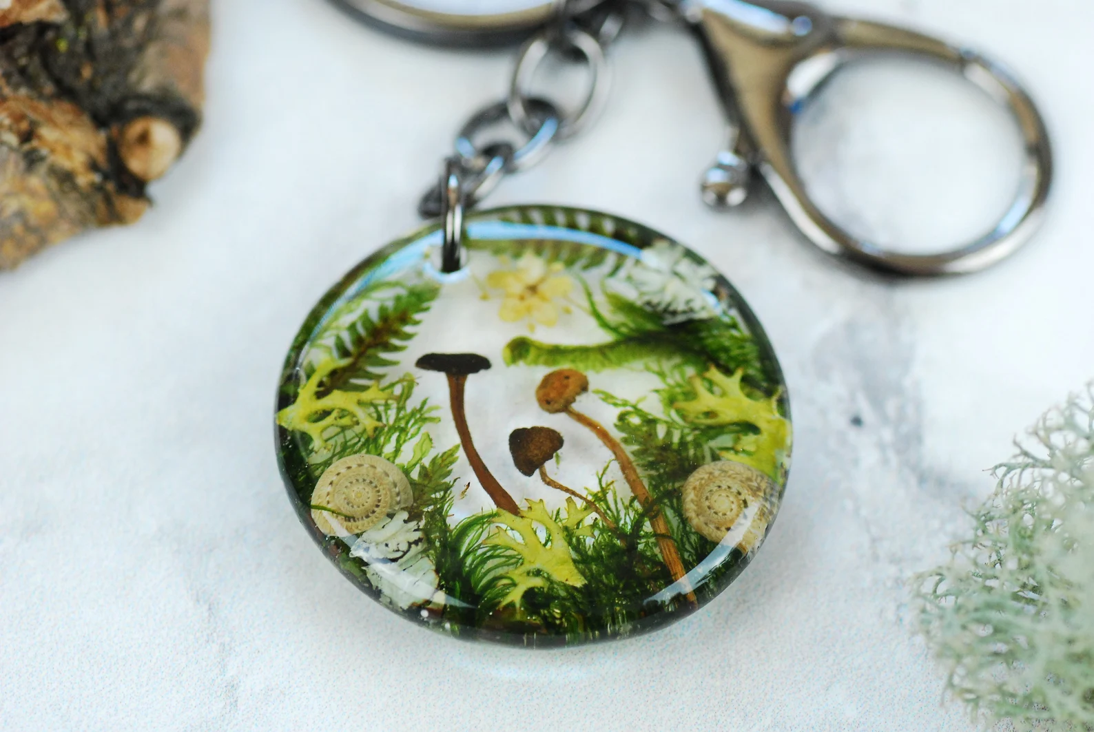 Botanical Resin Bag Charm - Mushroom Forest Keychain, photo 5