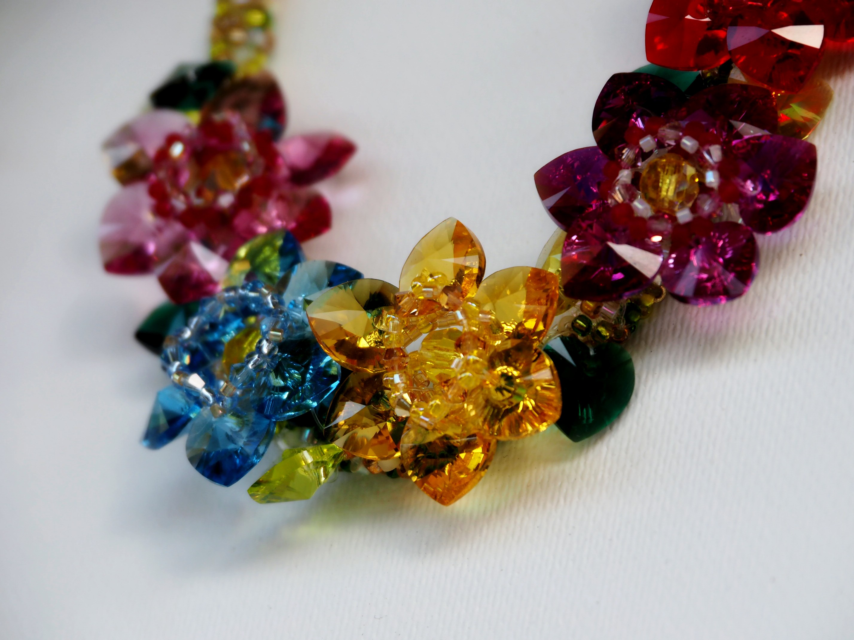 Colorful Crystal Flower Necklace, Handmade Floral Statement Jewelry, Multicolor Beaded Necklace, Romantic Gift for Her, photo 3